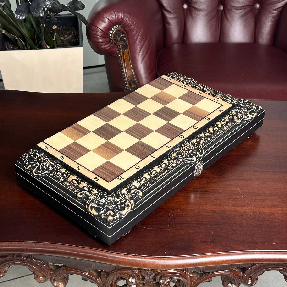 Jeu d'échecs imitation marbre (29 x 29 cm), jeu d'échecs en bois. Prêt à offrir. Réf. 198027
