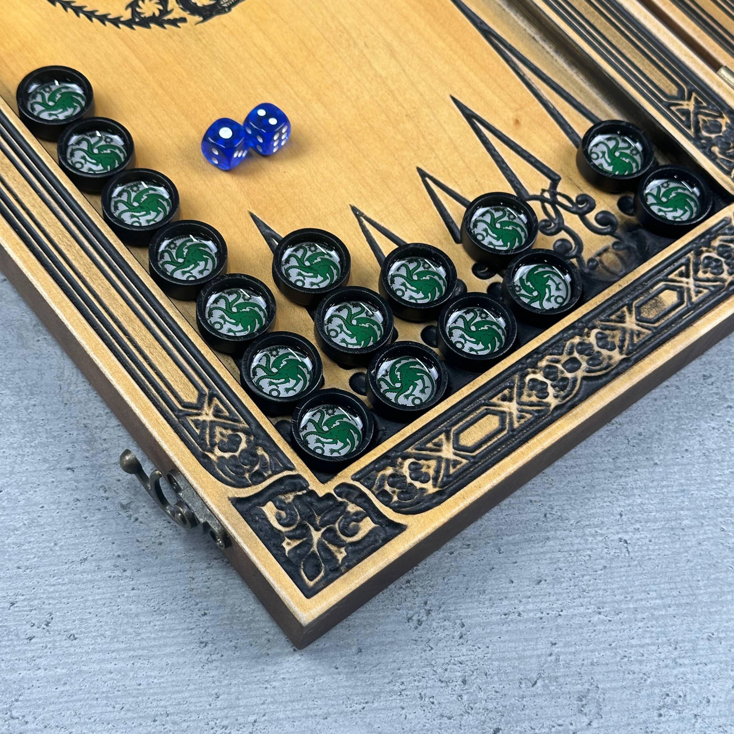 Holz-Backgammon „Drache“, 64×31×8cm, Art. 190169