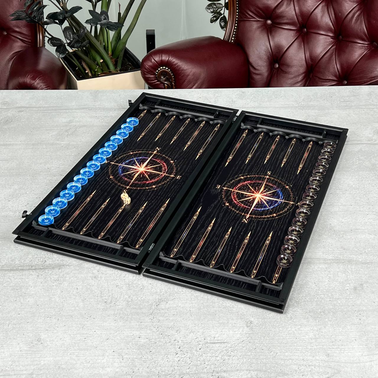 Guiding Star Wooden Backgammon Set – Oak & Aluminum, Large 24"