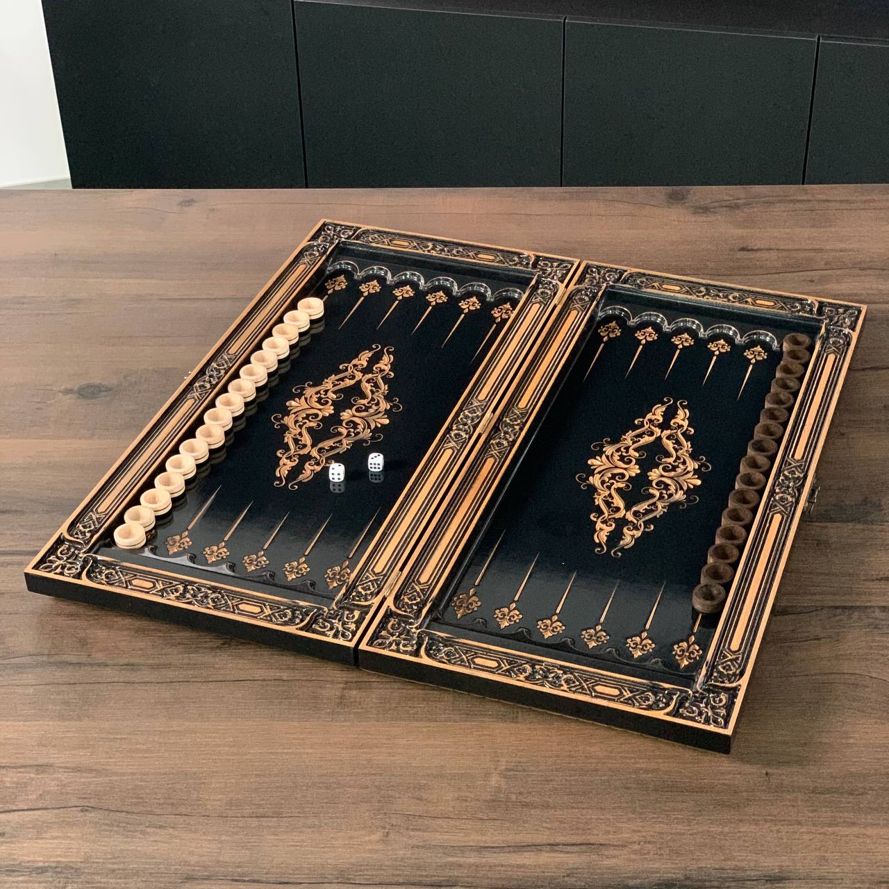 Jeu de backgammon en bois, 50×23 cm, beau design classique, prêt à offrir
