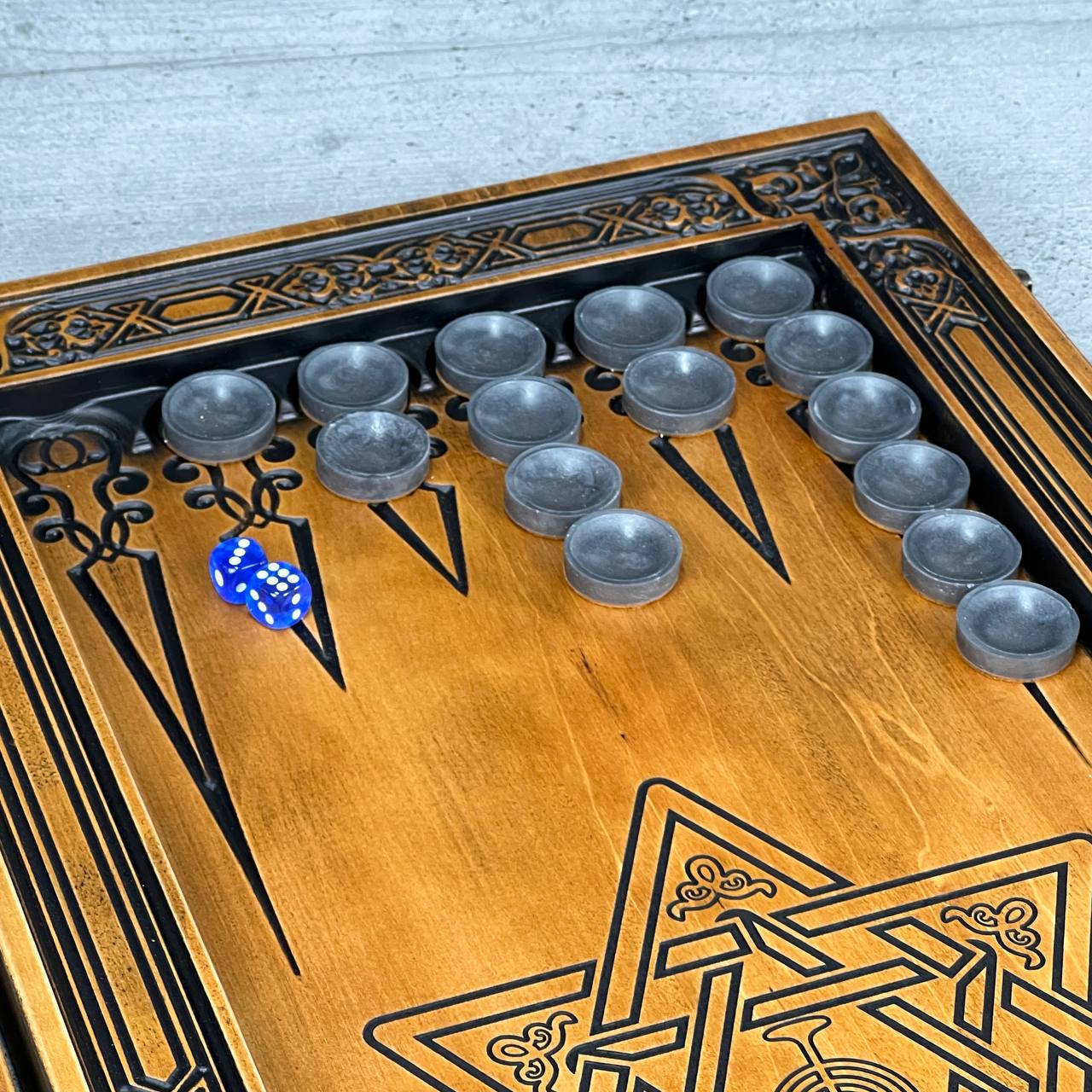 Wooden Backgammon "Silver Wolf" – Star of David Edition