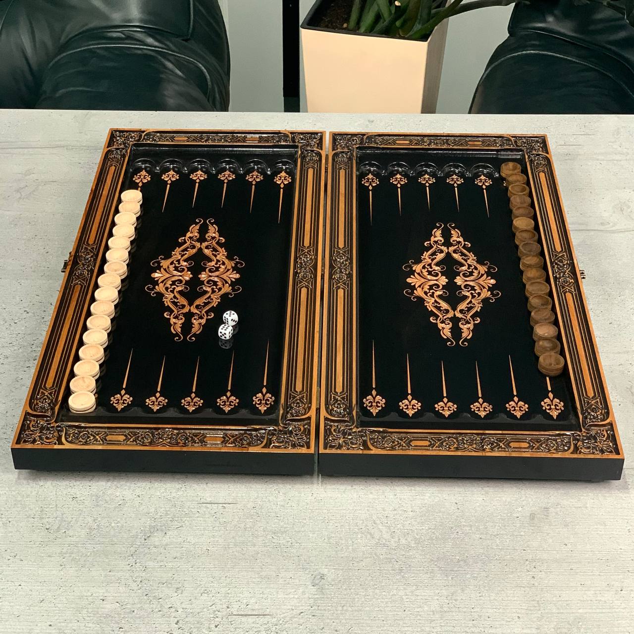 Wooden backgammon board game set "Dragon" Gift-ready