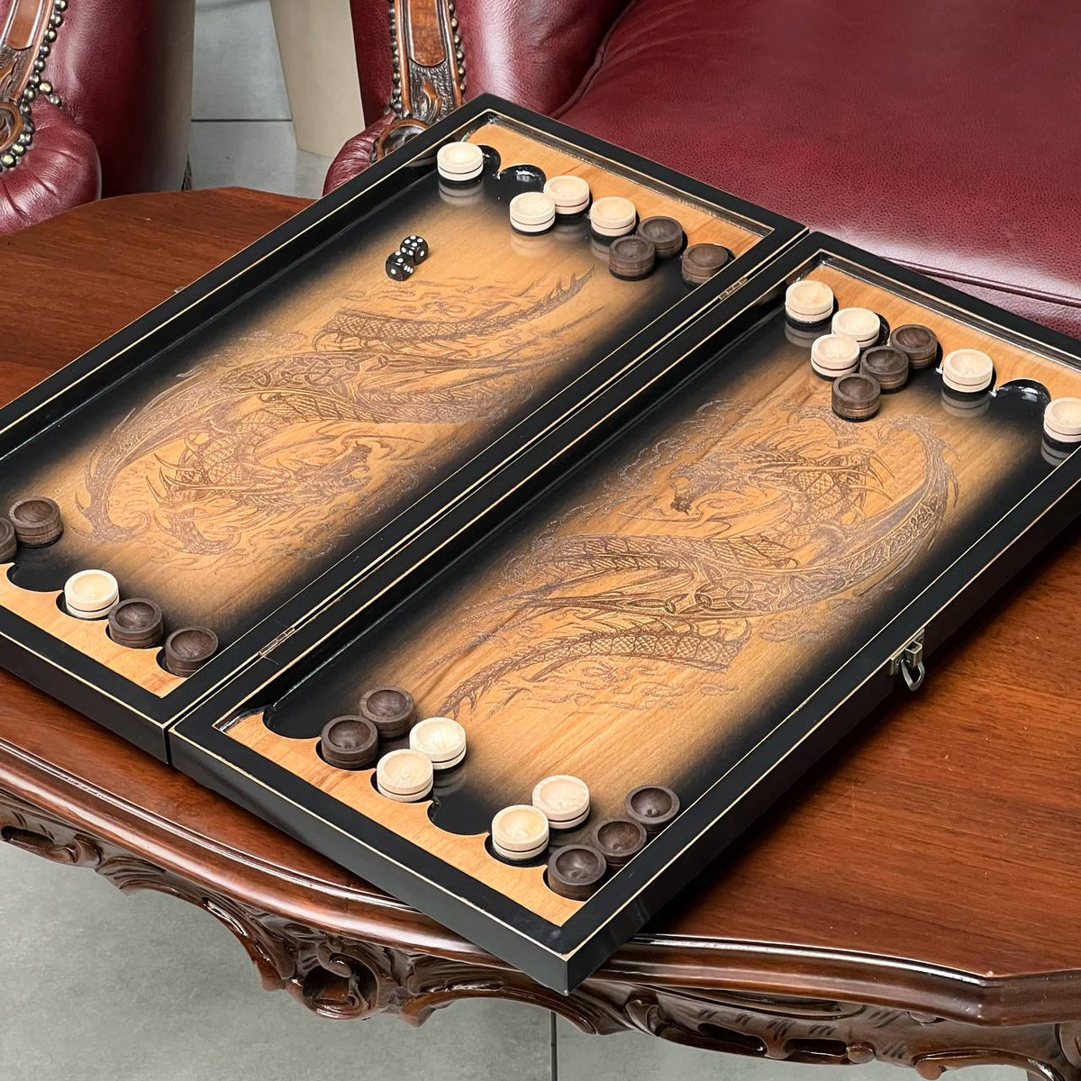 Imperial Dragon Wooden Backgammon Set – Maple Wood