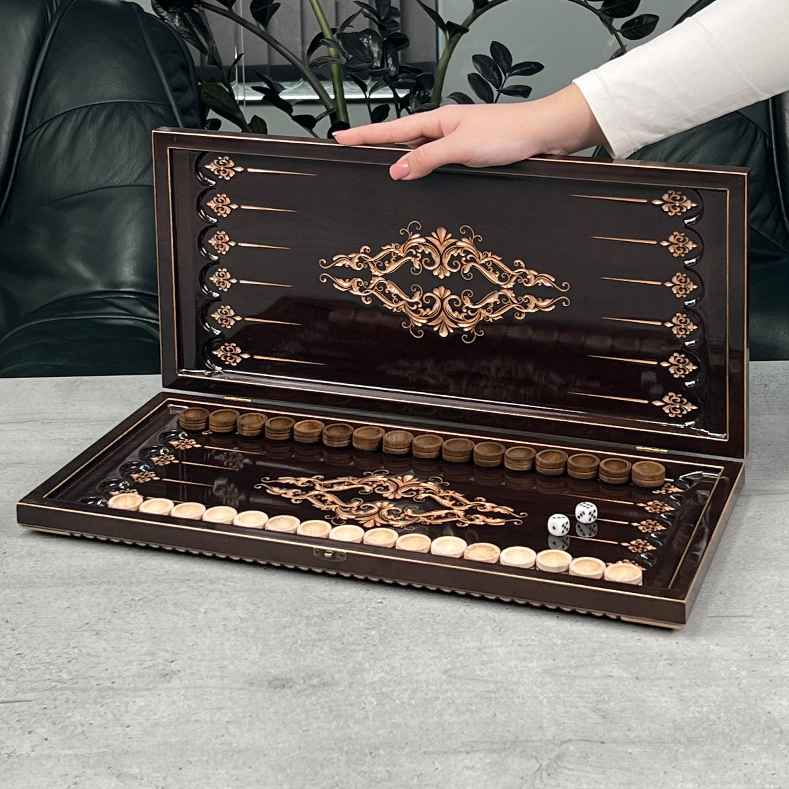 Jeu de backgammon en bois, 50×23 cm, beau design classique, prêt à offrir