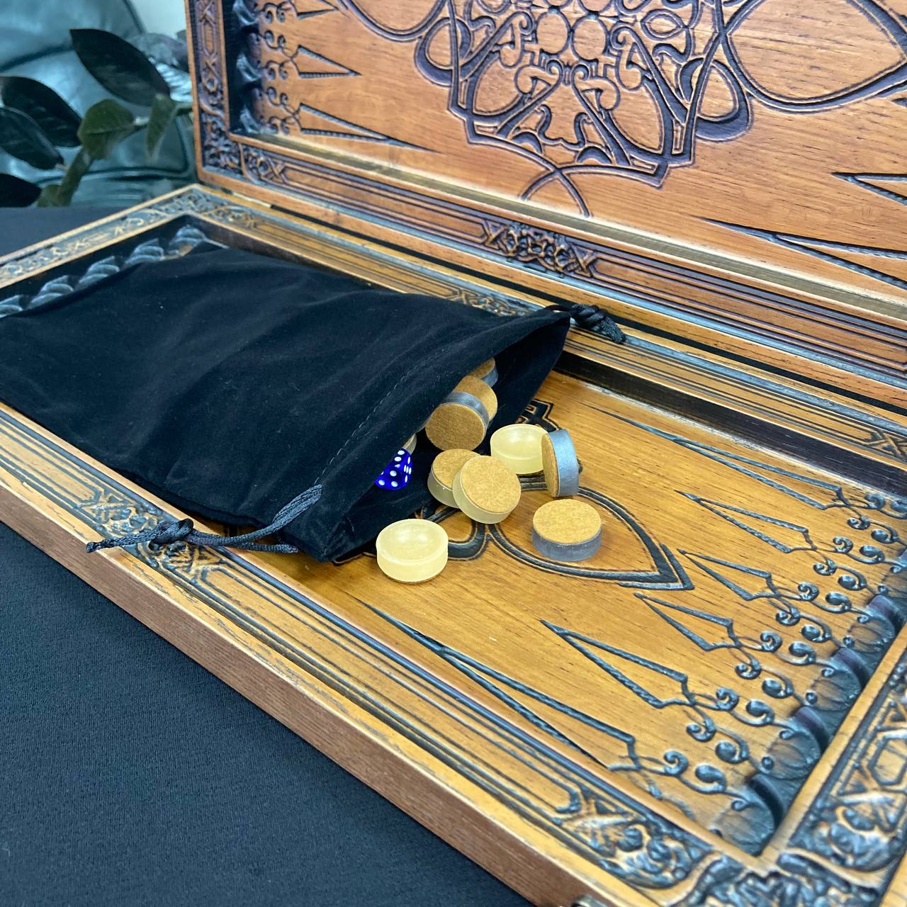 Wooden backgammon board game set "King Lion" Gift-ready