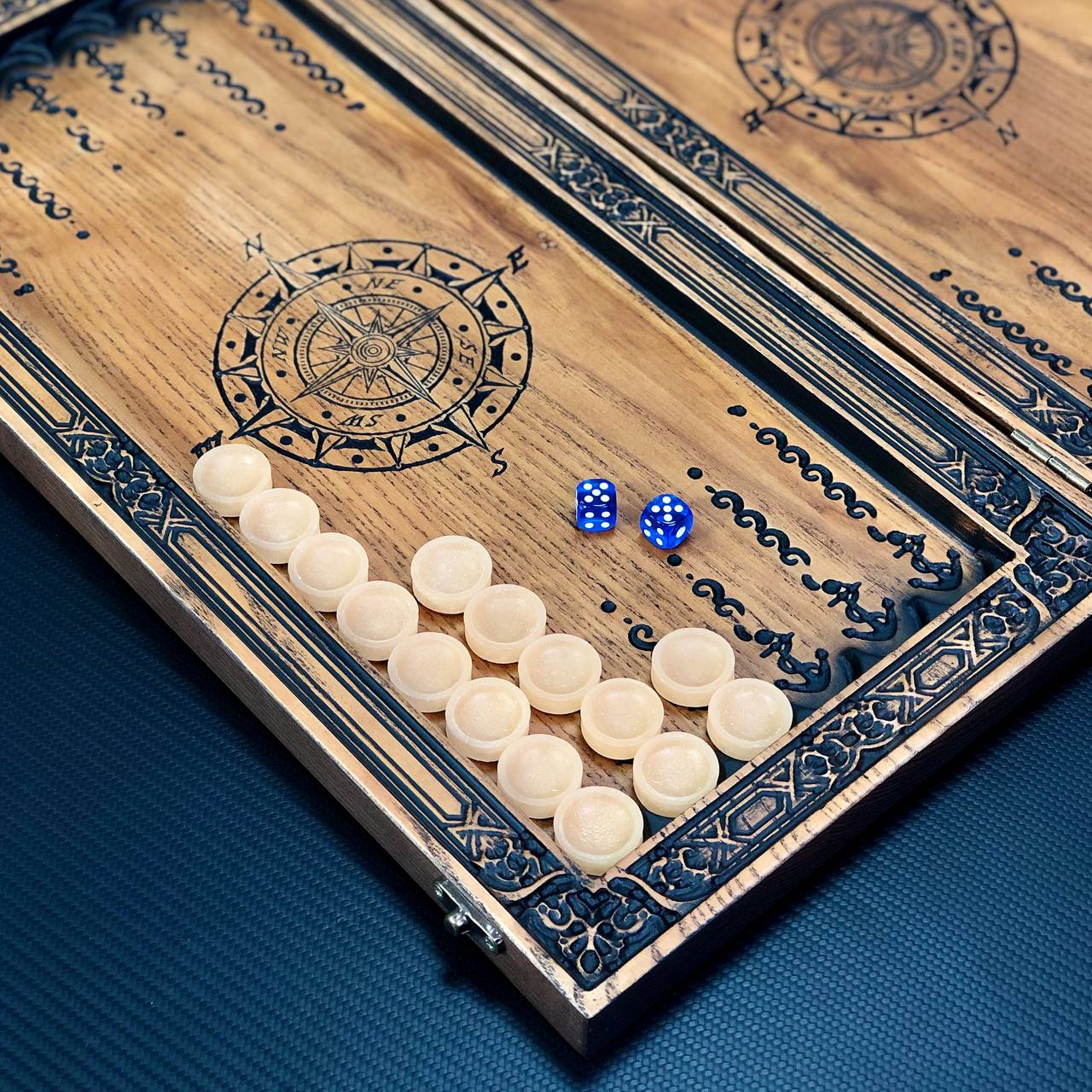 Exclusive Wooden Backgammon "The Compass". Customize and Gift-ready