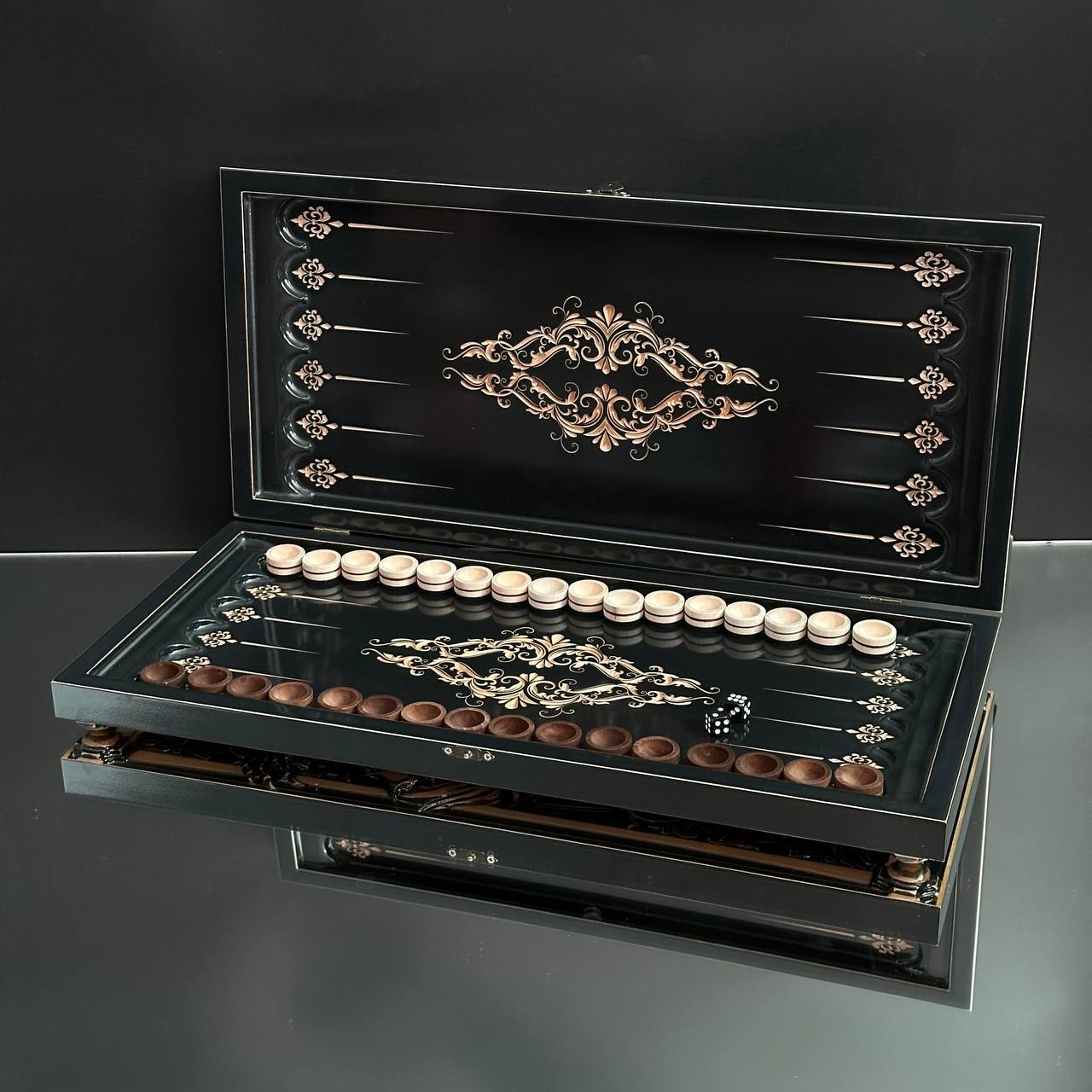 Wooden backgammon board game set "Dragon" Gift-ready