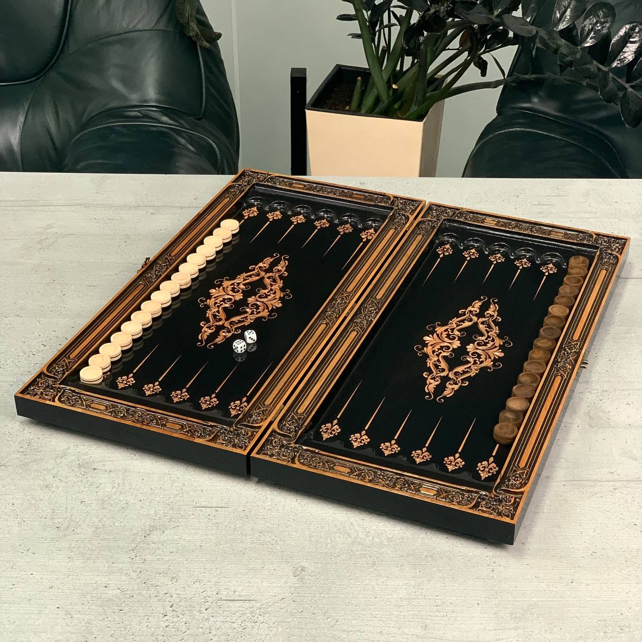 Wooden backgammon board game set "Dragon" Gift-ready