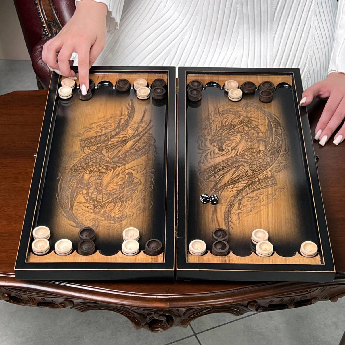 Imperial Dragon Wooden Backgammon Set – Maple Wood
