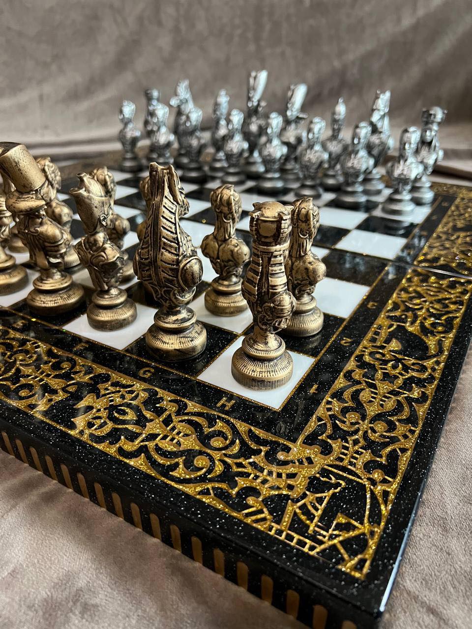 Premium Black Acrylic stone Chess Set with Carved Borders – Includes Pieces | Free global delivery | Gift-ready
