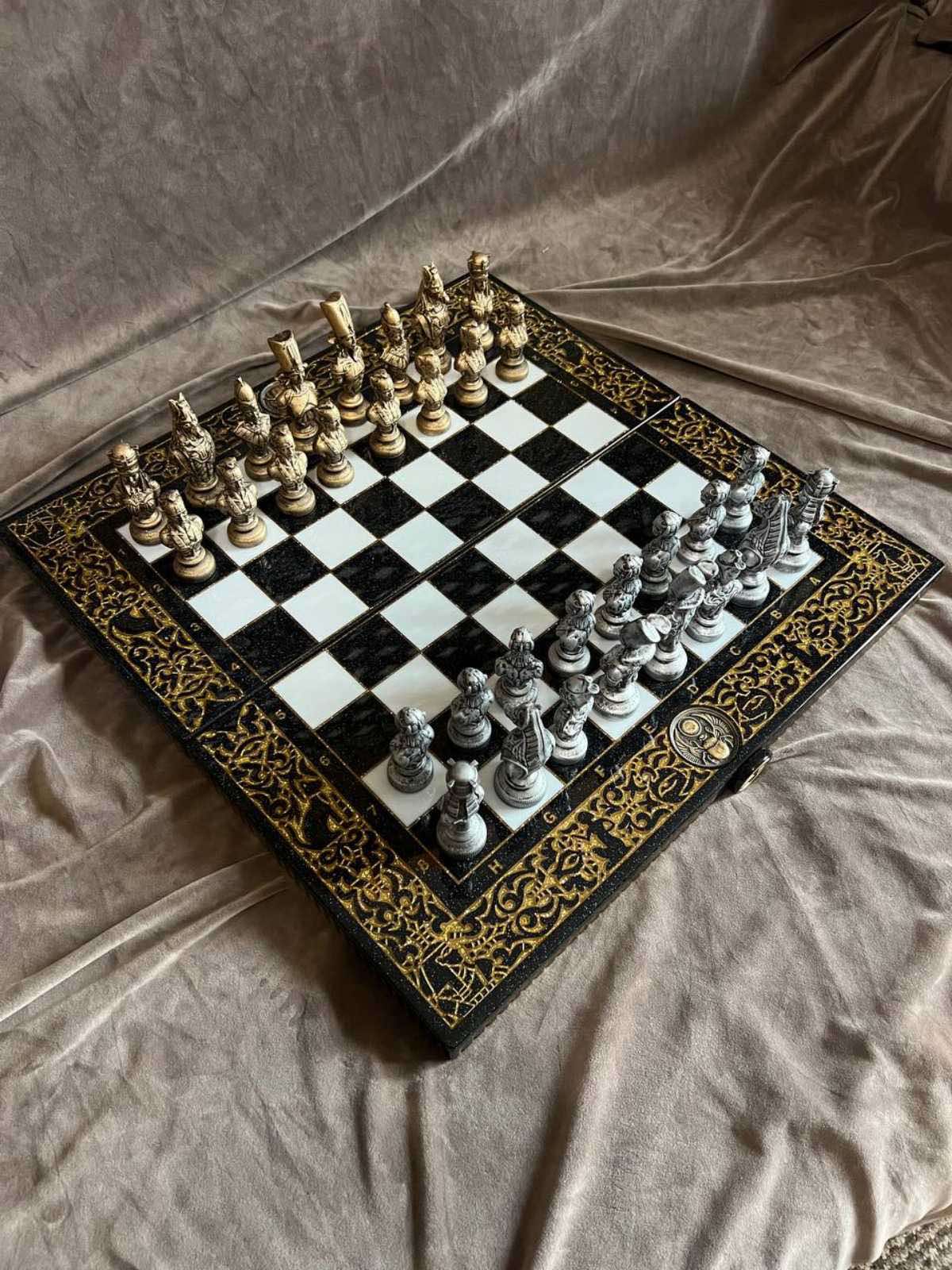 Premium Black Acrylic stone Chess Set with Carved Borders – Includes Pieces | Free global delivery | Gift-ready