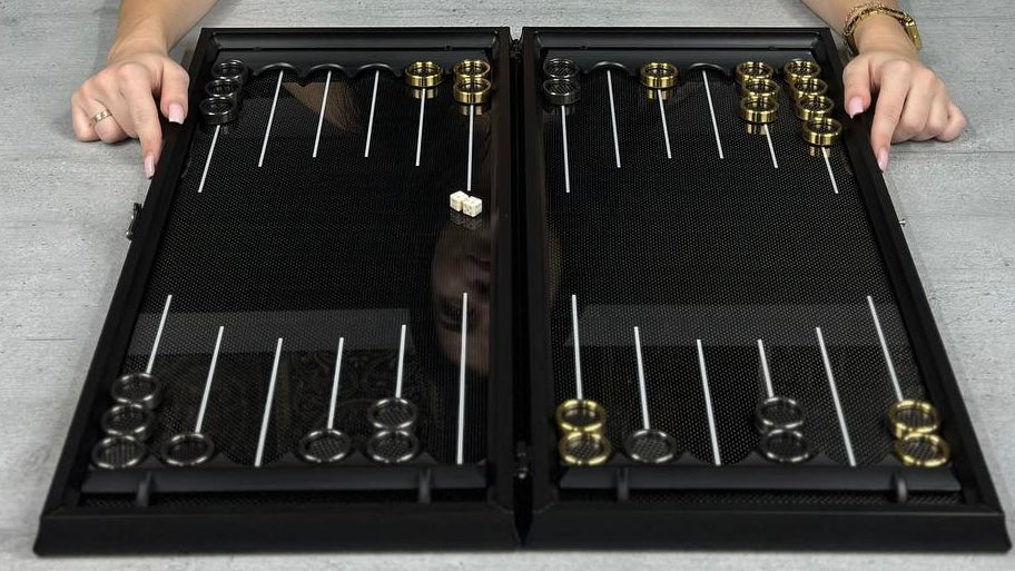 Metal and Carbon Backgammon sets