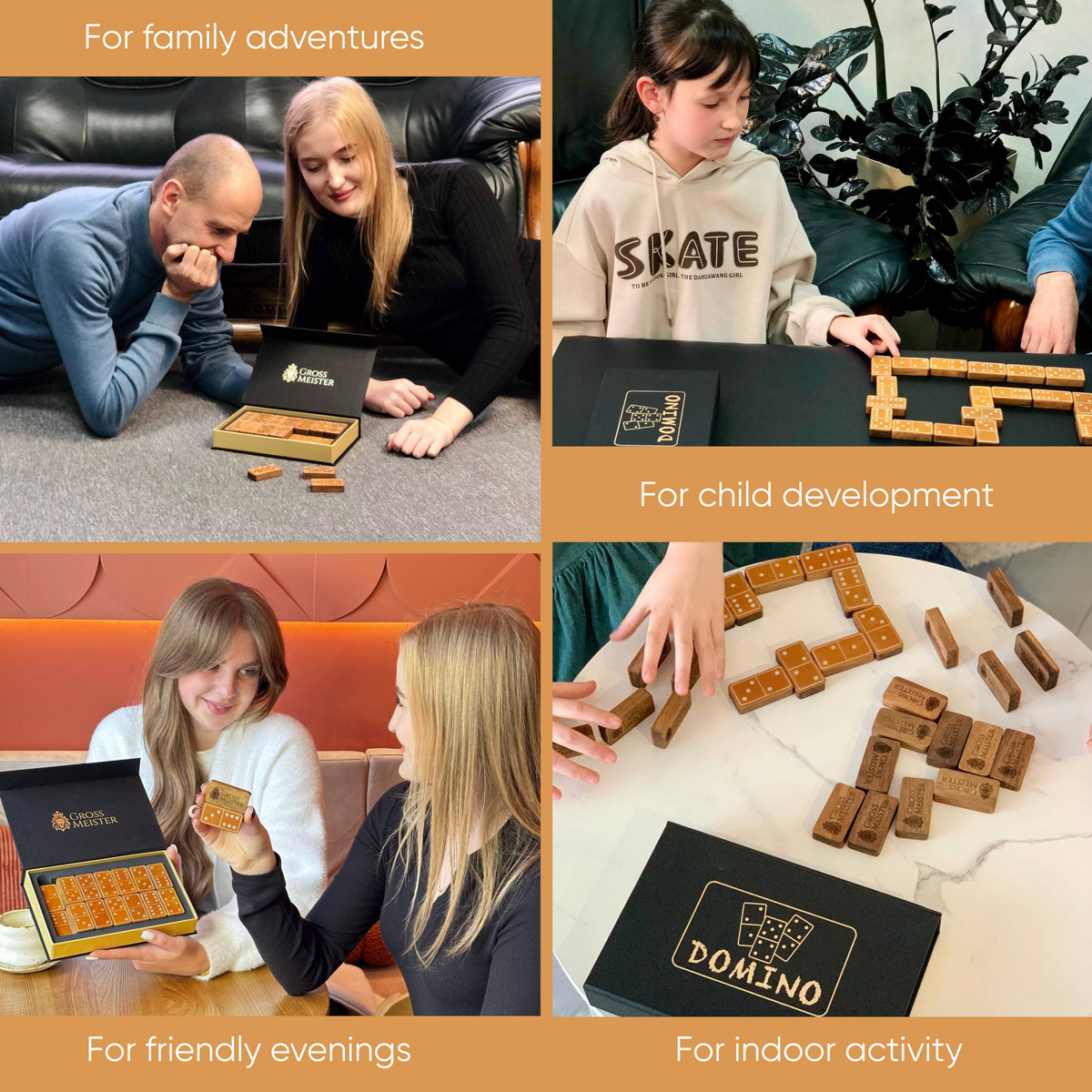 Luxuriöses Domino-Set aus Holz und elegantem Leder, 52*27*12mm orange Dominosteine, Geschenkfertig