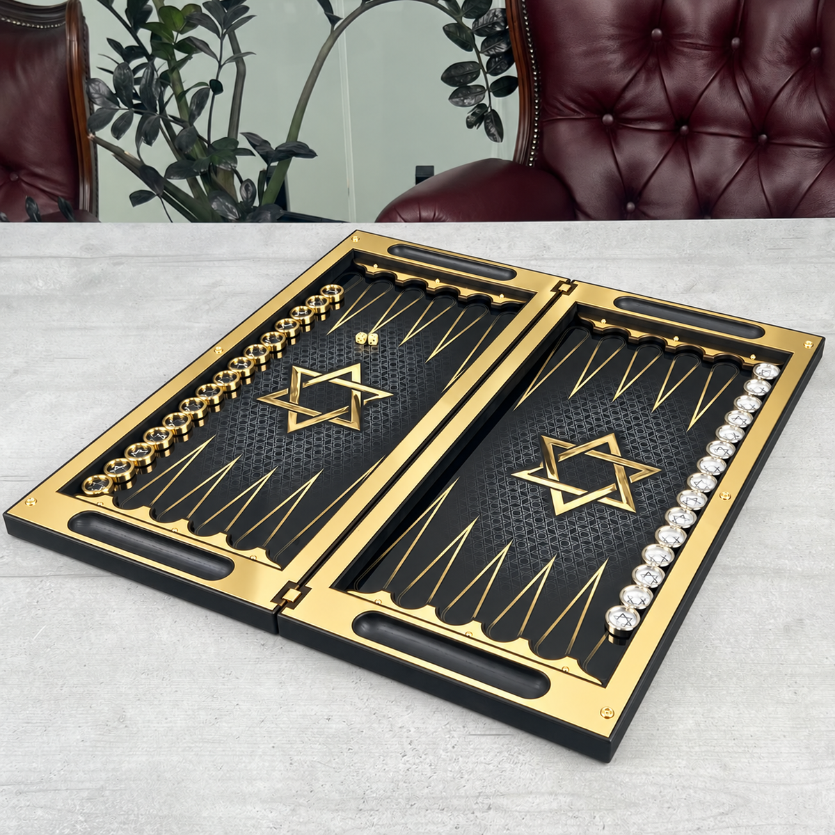 Star of David Gold Metal Backgammon Set – 25"