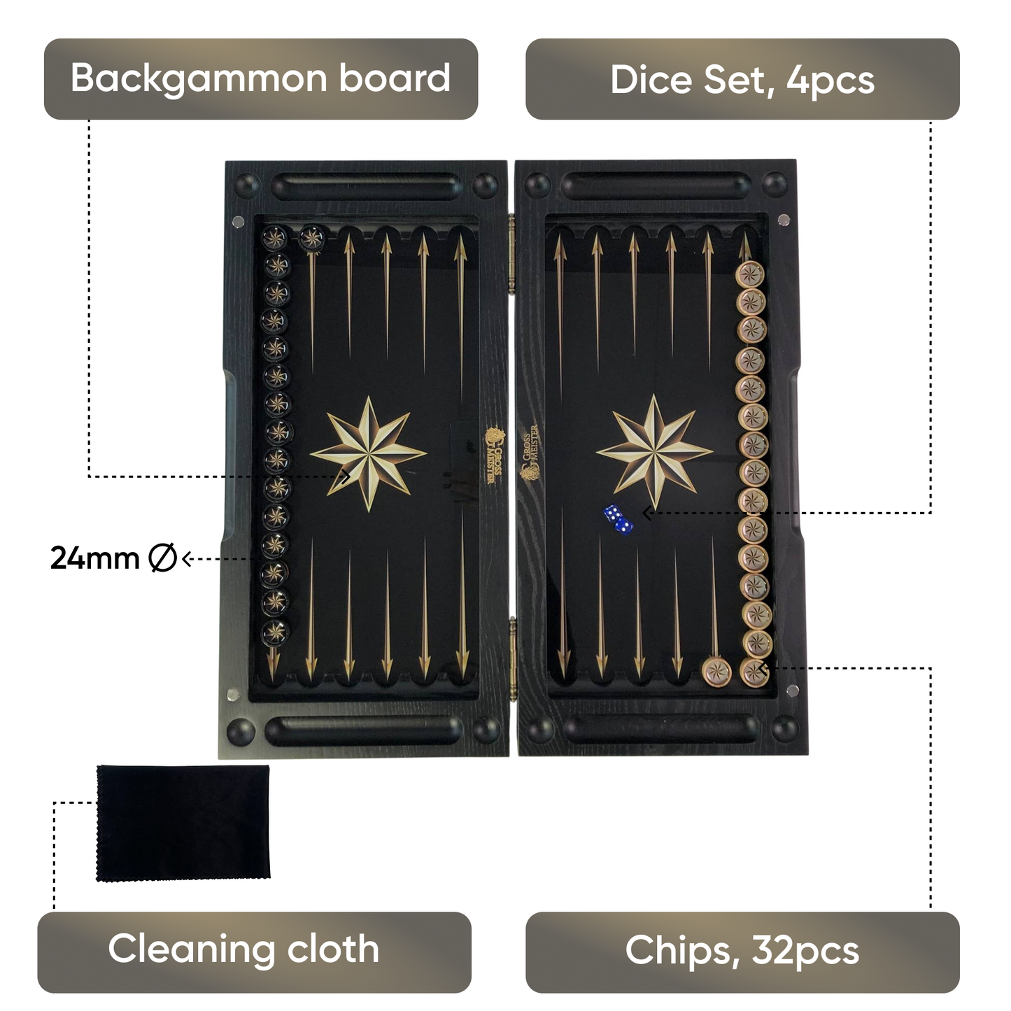 Luxury 19.7" Glass&Wood Backgammon sets | Premium Handcrafted Gift for Him, Husband, Anniversary