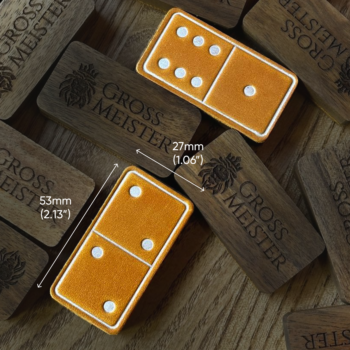 Luxuriöses Domino-Set aus Holz und elegantem Leder, 52*27*12mm orange Dominosteine, Geschenkfertig