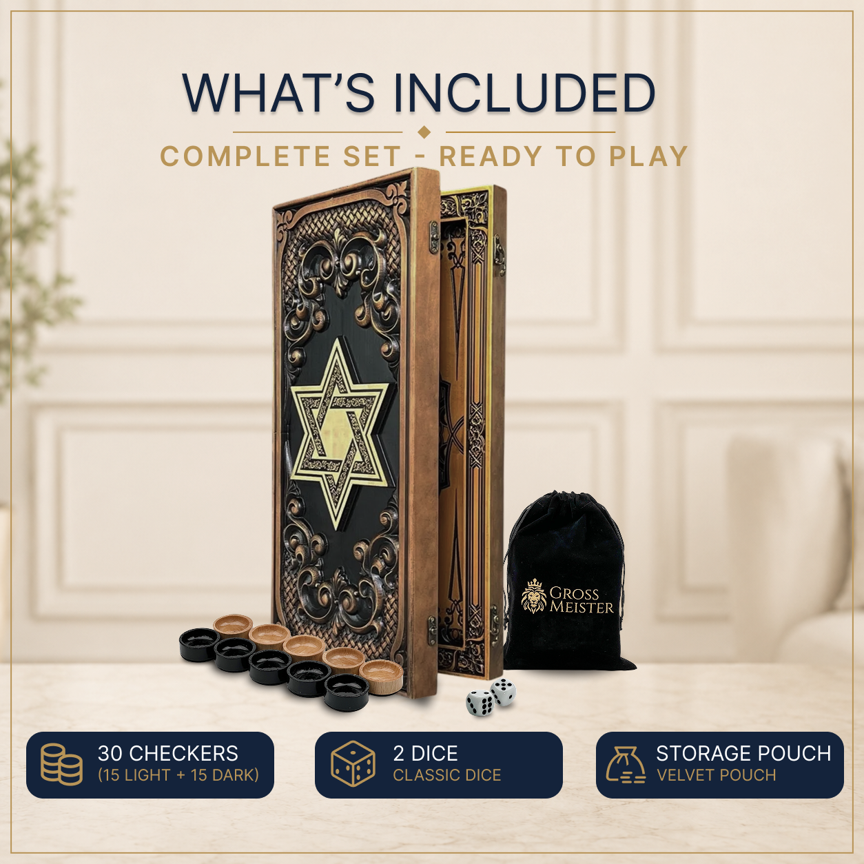 Star of David Wooden Backgammon Set – Ash Wood