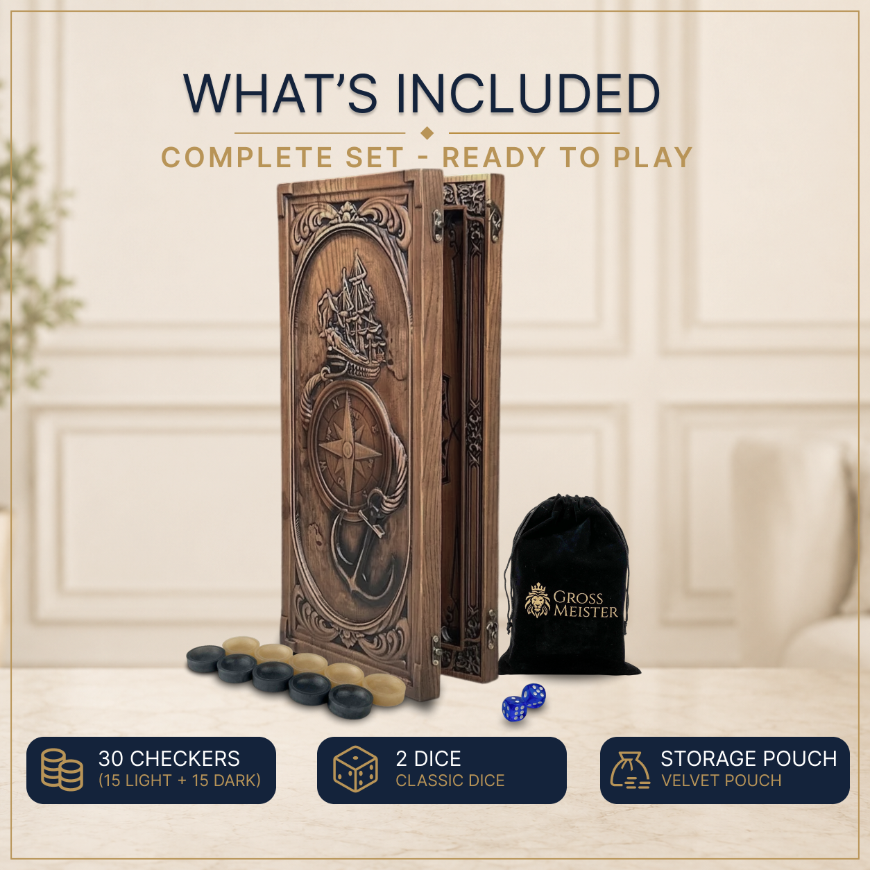 The Compass Wooden Backgammon Set – Ash Wood