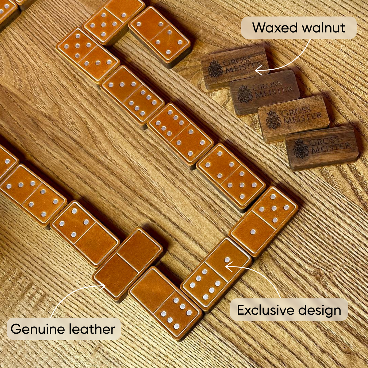 Luxuriöses Domino-Set aus Holz und elegantem Leder, 52*27*12mm orange Dominosteine, Geschenkfertig