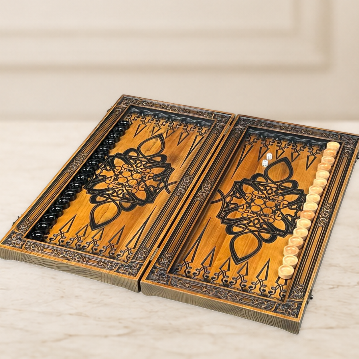 Holz-Backgammon „Drache“, 64×31×8cm, Art. 190169 