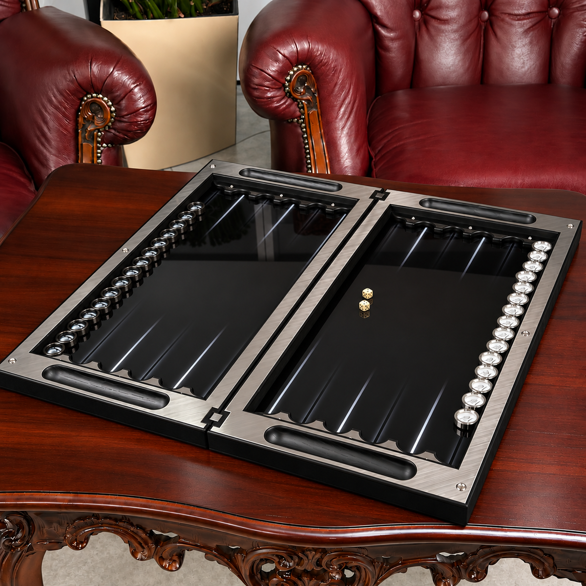 Anspruchsvolles Metall-Backgammon mit gehärtetem Glas – Exklusives Design, individuell anpassbar und als Geschenk geeignet
