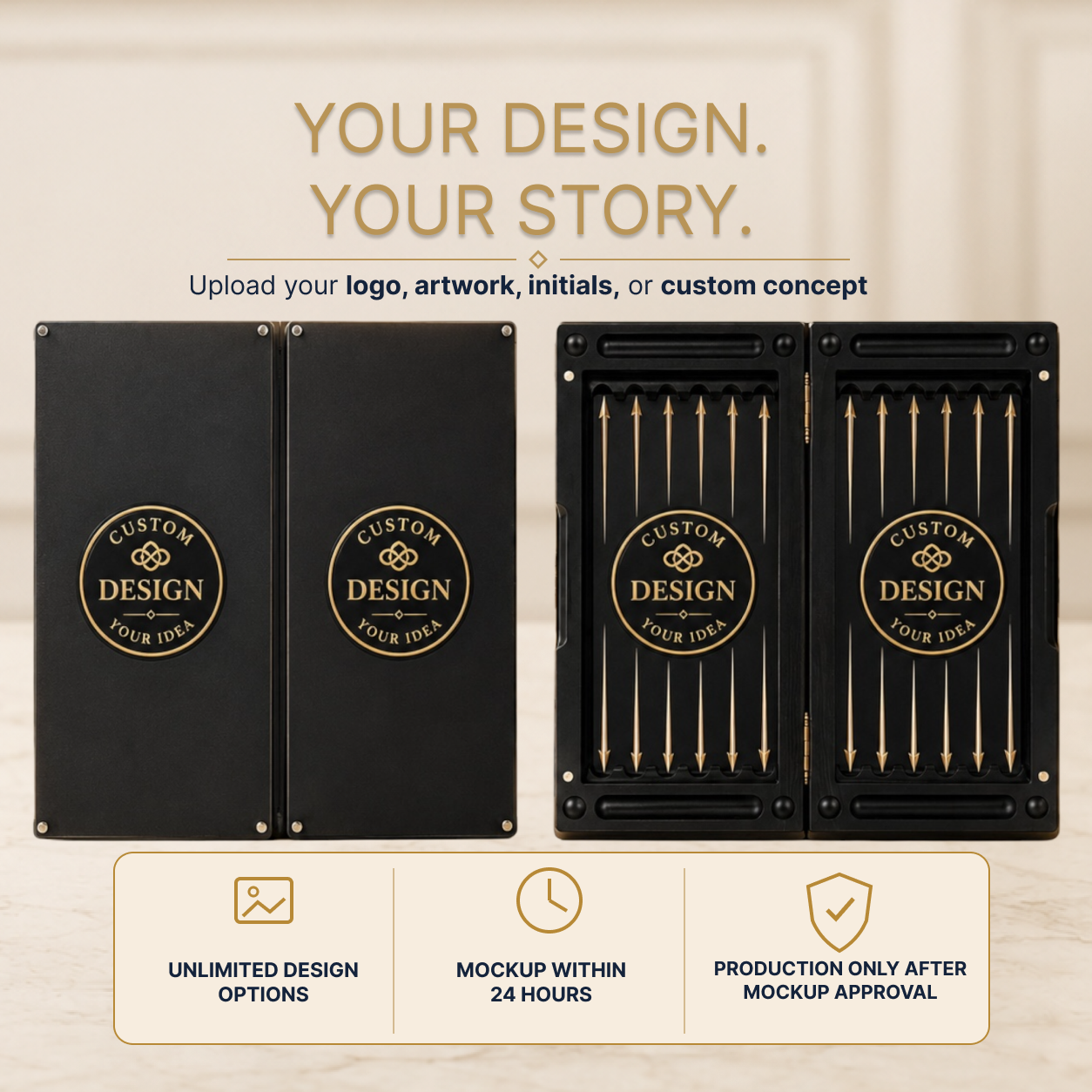 Jeu de backgammon de luxe en verre et bois – Impression UV carbone, personnalisable, prêt à offrir | Livraison internationale gratuite