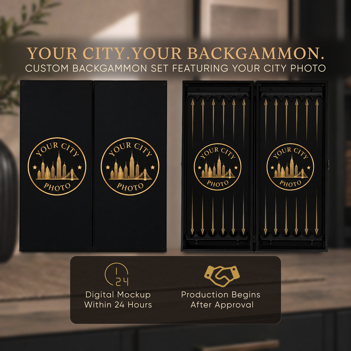 Exquisites Glas-Backgammon "Löwe" - 61×27 cm, Art. 250058. Individuell gestaltet. Geschenkfertig | Kostenloser Versand weltweit