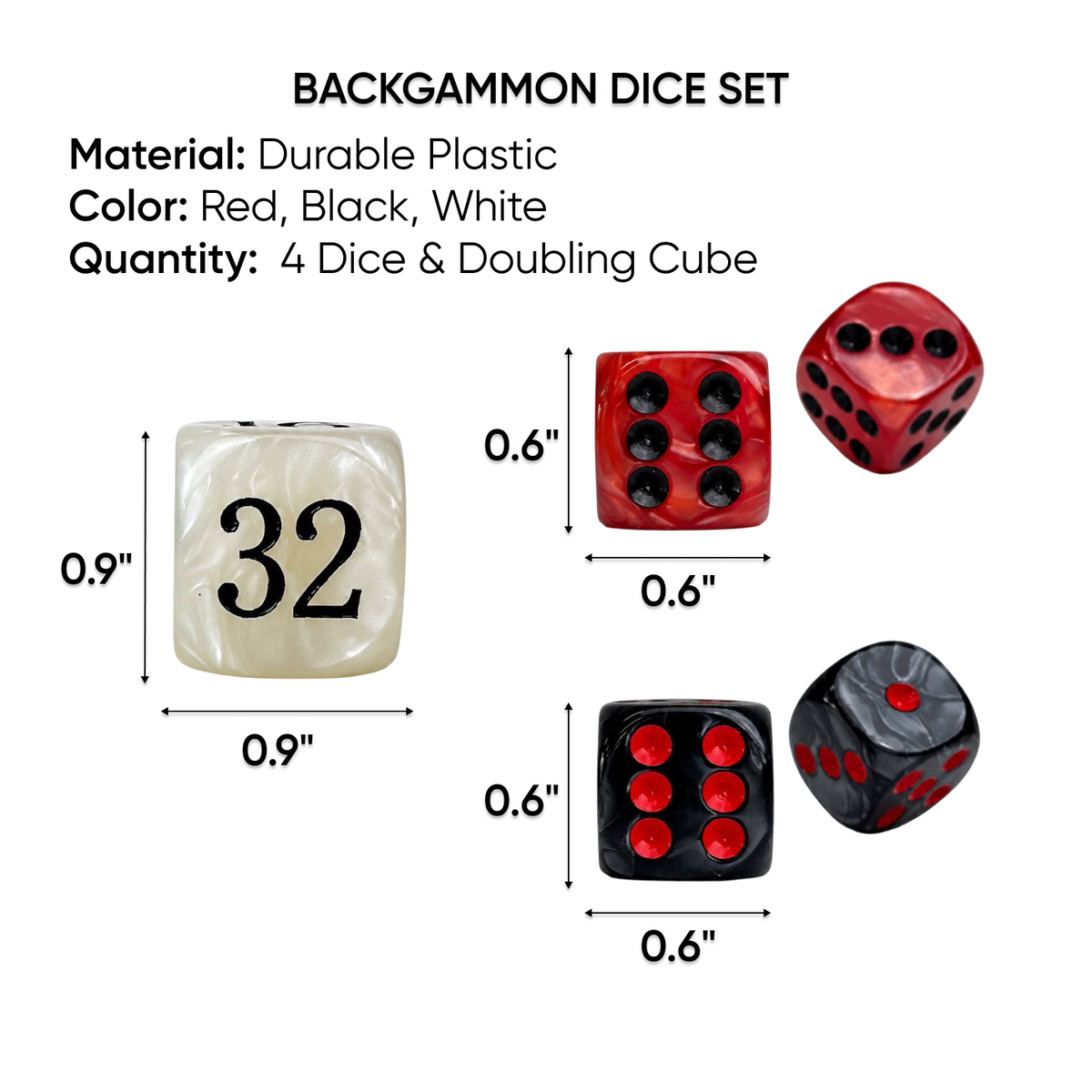 Backgammon Dice Set – 4 Dice & Doubling Cube