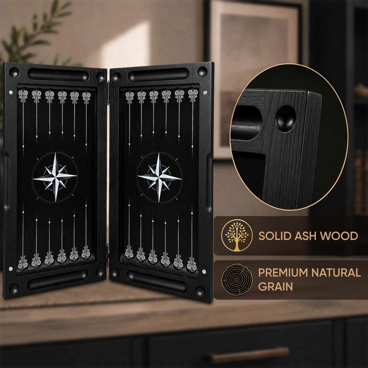 Compass Rose Collection Glass & Wood Backgammon Set
