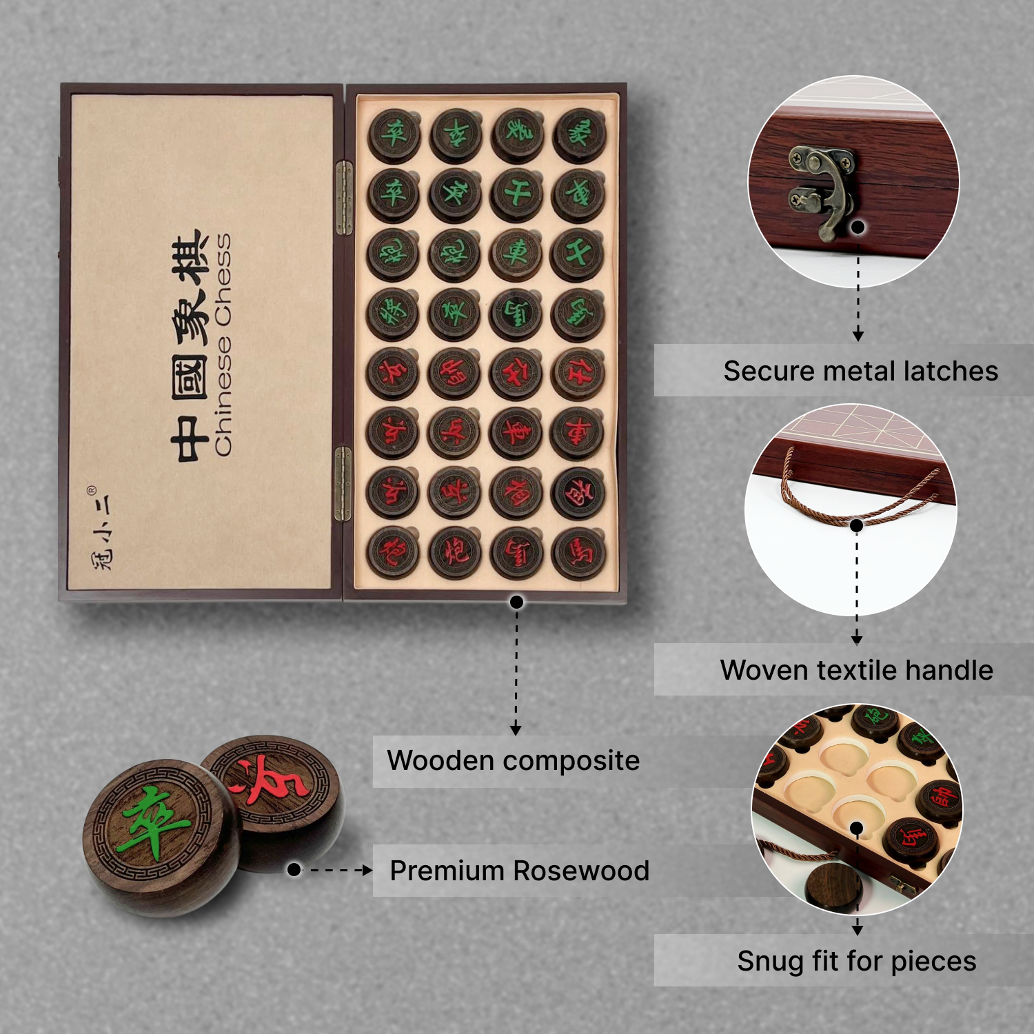 Jeu d'échecs chinois classique en bois Xiangqi, jeu d'échecs de voyage de taille compacte, cadeau insolite pour papa, prêt à offrir 