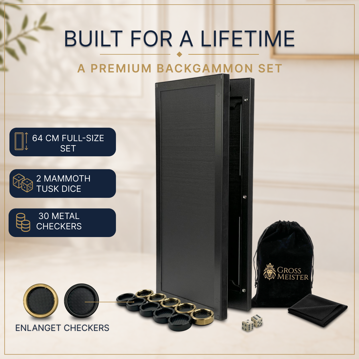 VIP Carbon Ash Wood Metal Backgammon Set – Large 24”