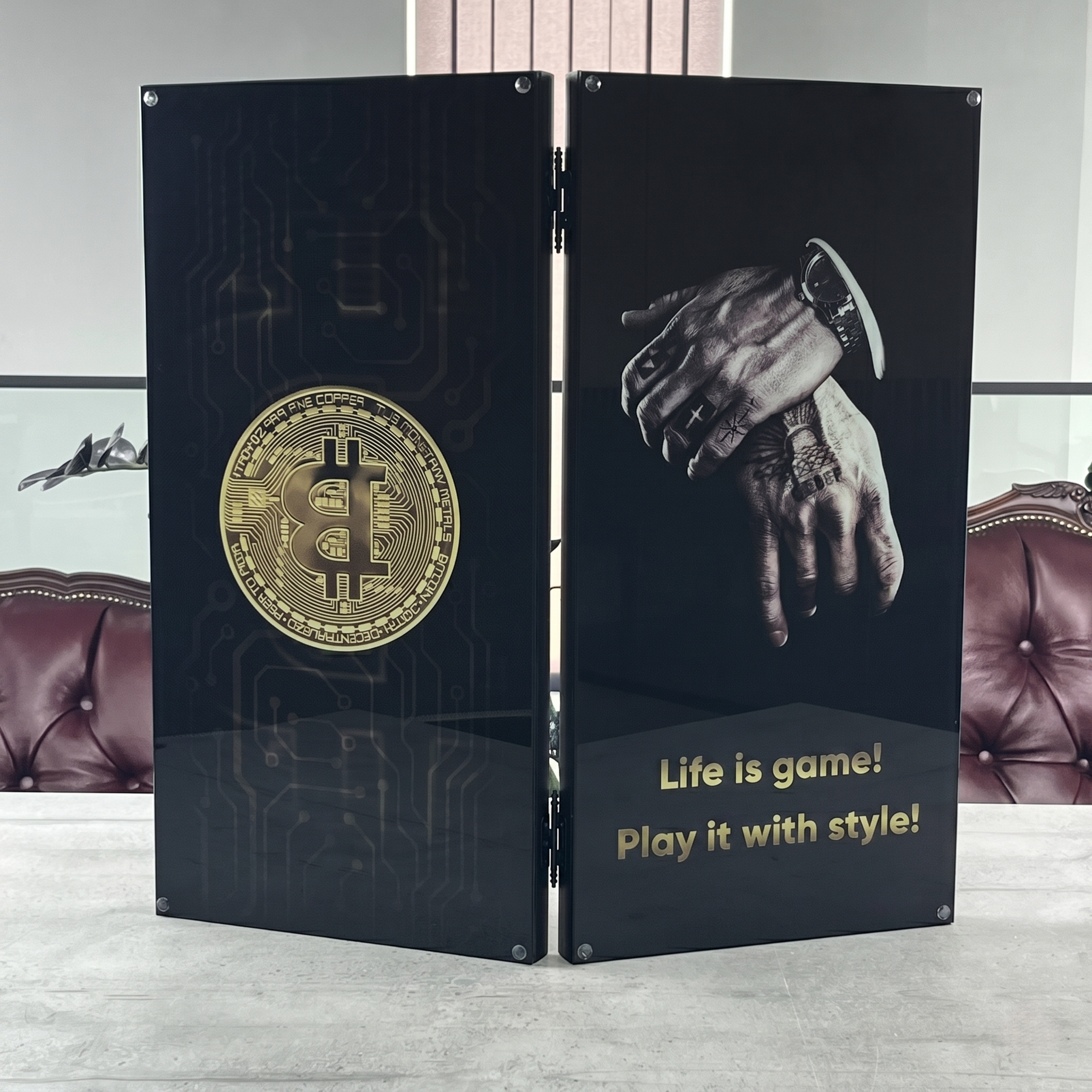Luxury Bitcoin Crypto Glass&Wood Backgammon Set – 24" Premium Board