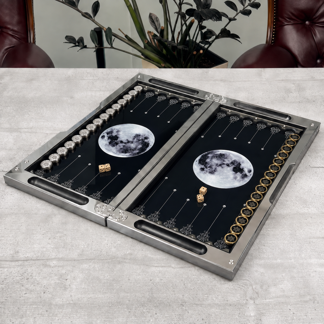 Wolf Design Metal Backgammon Set – Large 25”