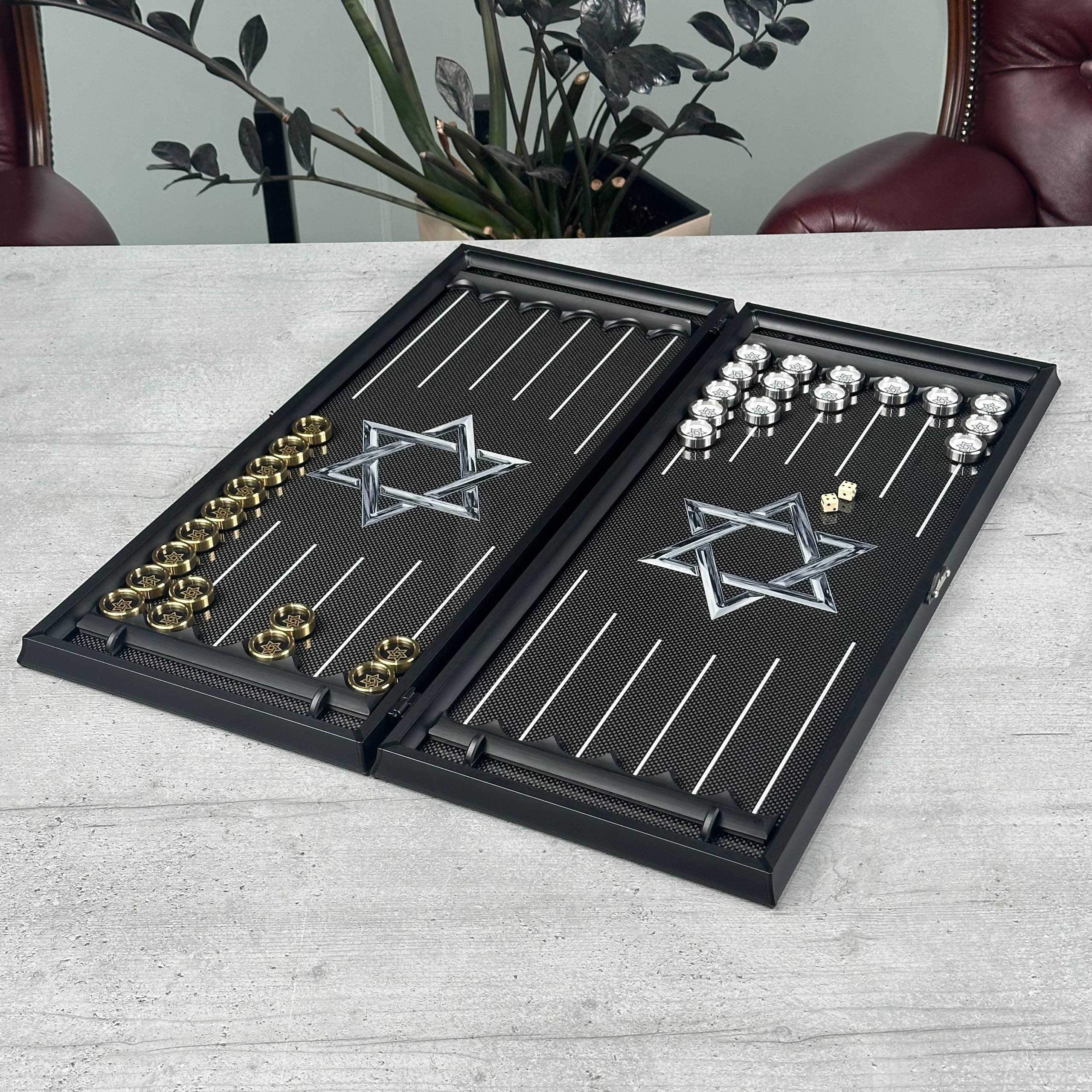 Star of David Premium Carbon Aluminum Frame Backgammon Set – Large 24”