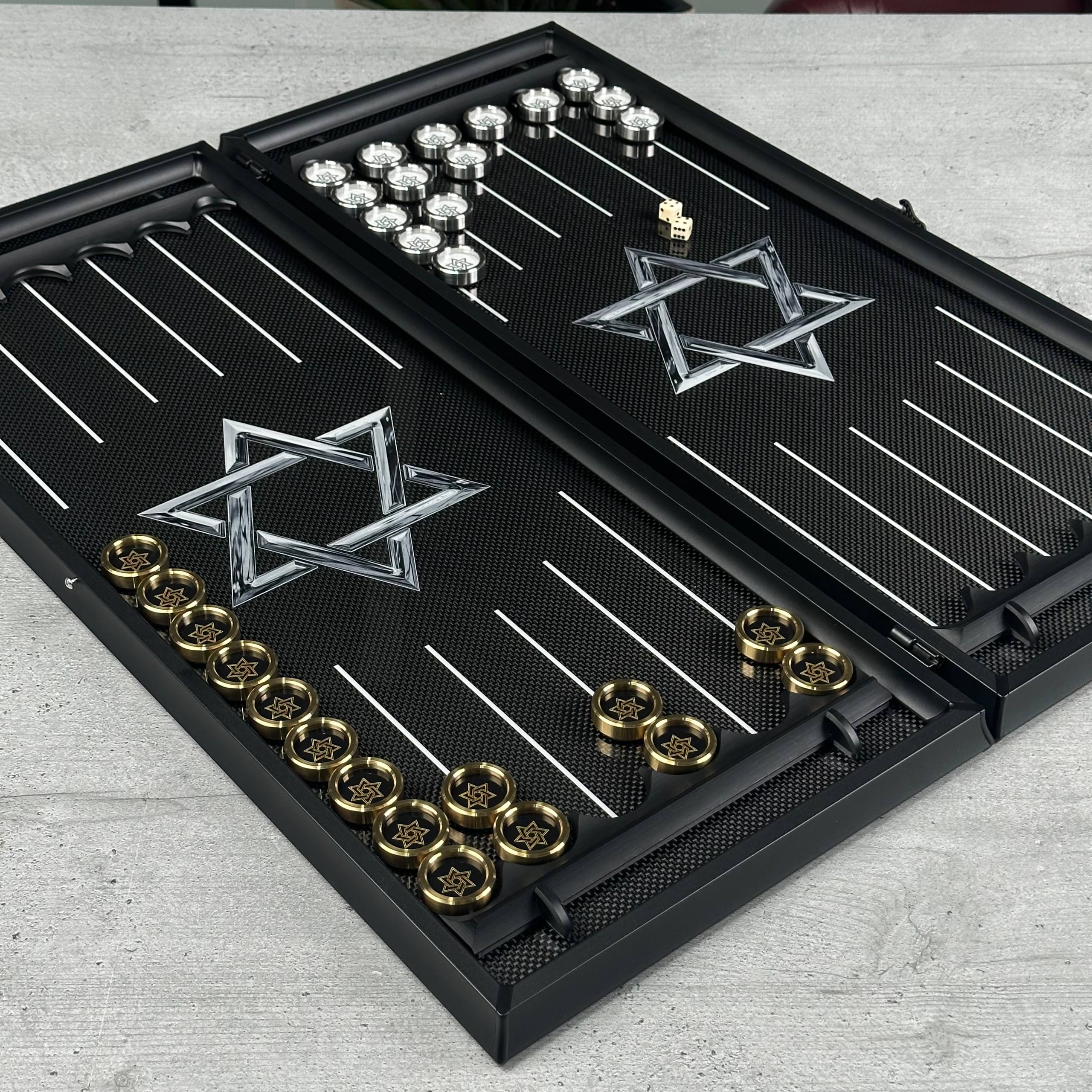Star of David Premium Carbon Aluminum Frame Backgammon Set – Large 24”