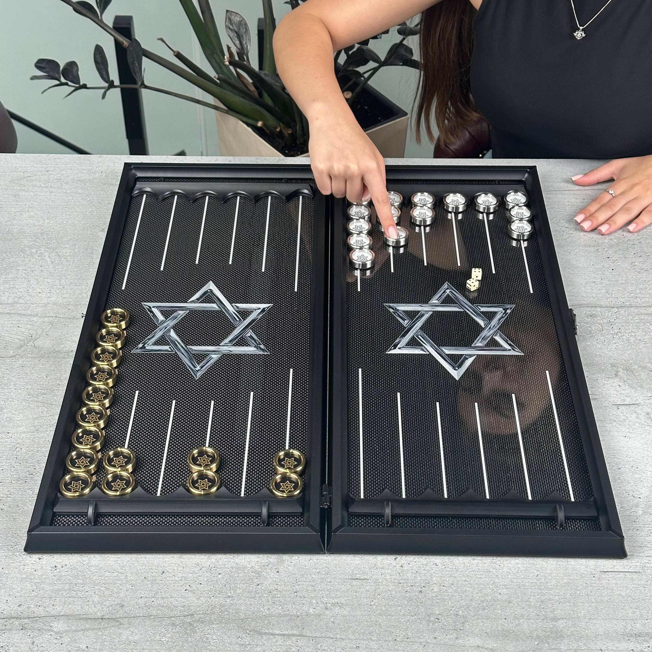 Star of David Premium Carbon Aluminum Frame Backgammon Set – Large 24”