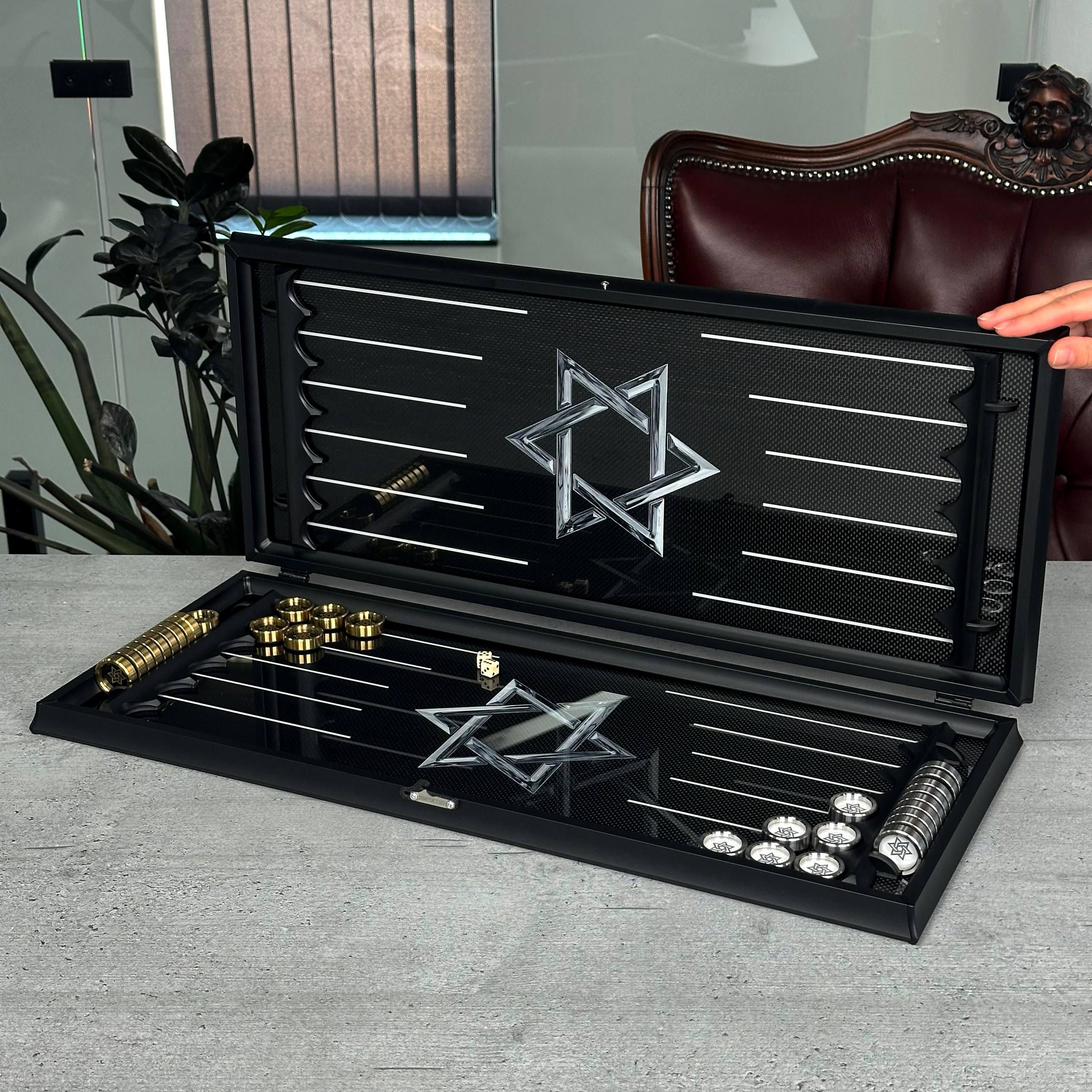 Star of David Premium Carbon Aluminum Frame Backgammon Set – Large 24”