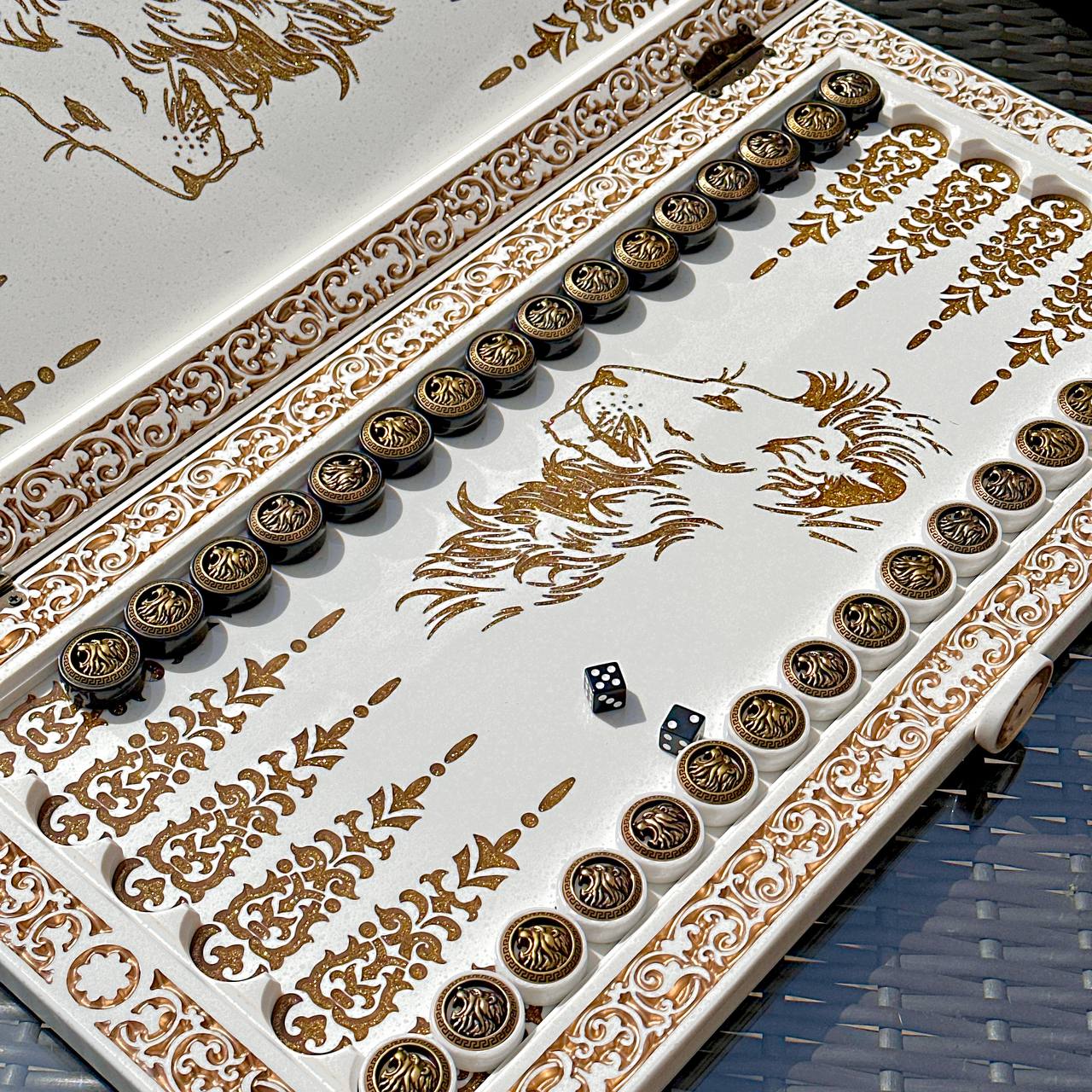 White Carved Stone Chess Backgammon & Checkers Set – Large 23”