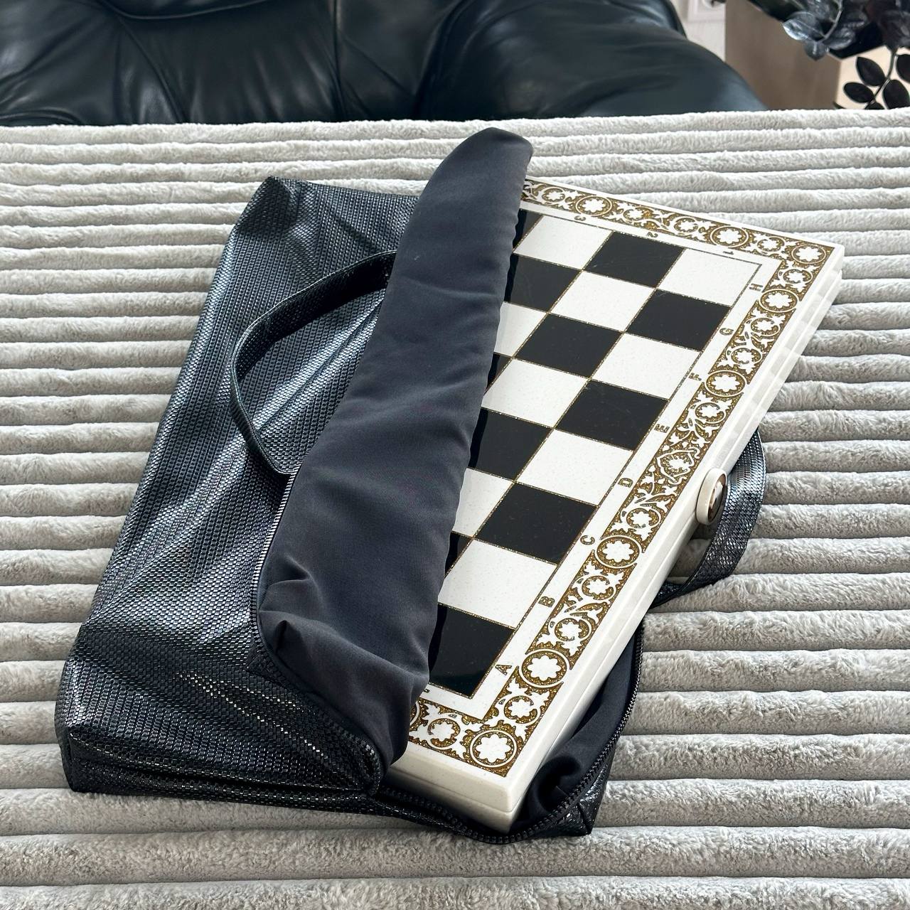 White Carved Stone Chess Backgammon & Checkers Set – Large 23”