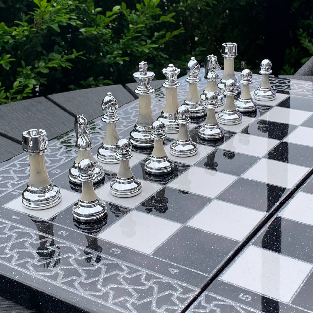 Lion Collection Stone Chess Backgammon & Checkers Set – Large 23”