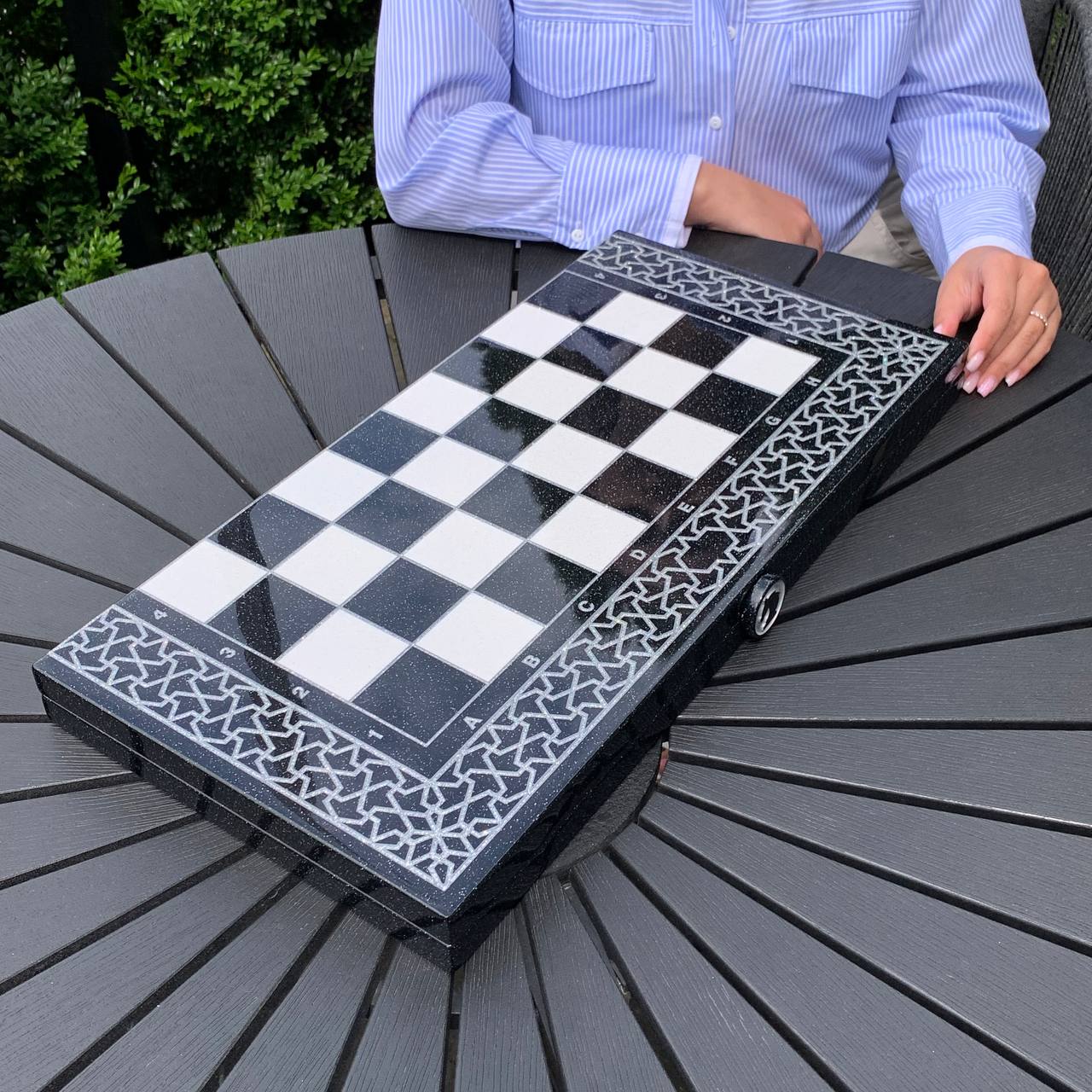 Lion Collection Stone Chess Backgammon & Checkers Set – Large 23”