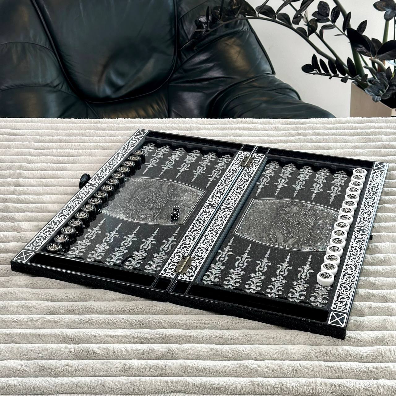 Lion Collection Stone Chess Backgammon & Checkers Set – Large 23”