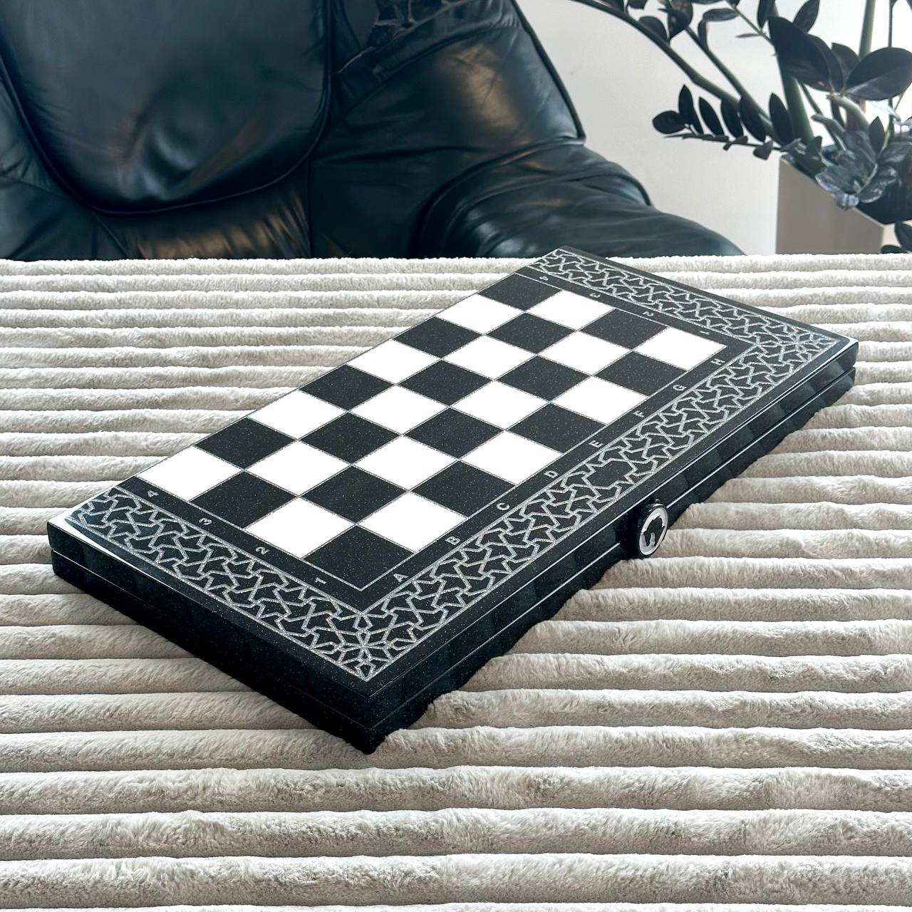Lion Collection Stone Chess Backgammon & Checkers Set – Large 23”
