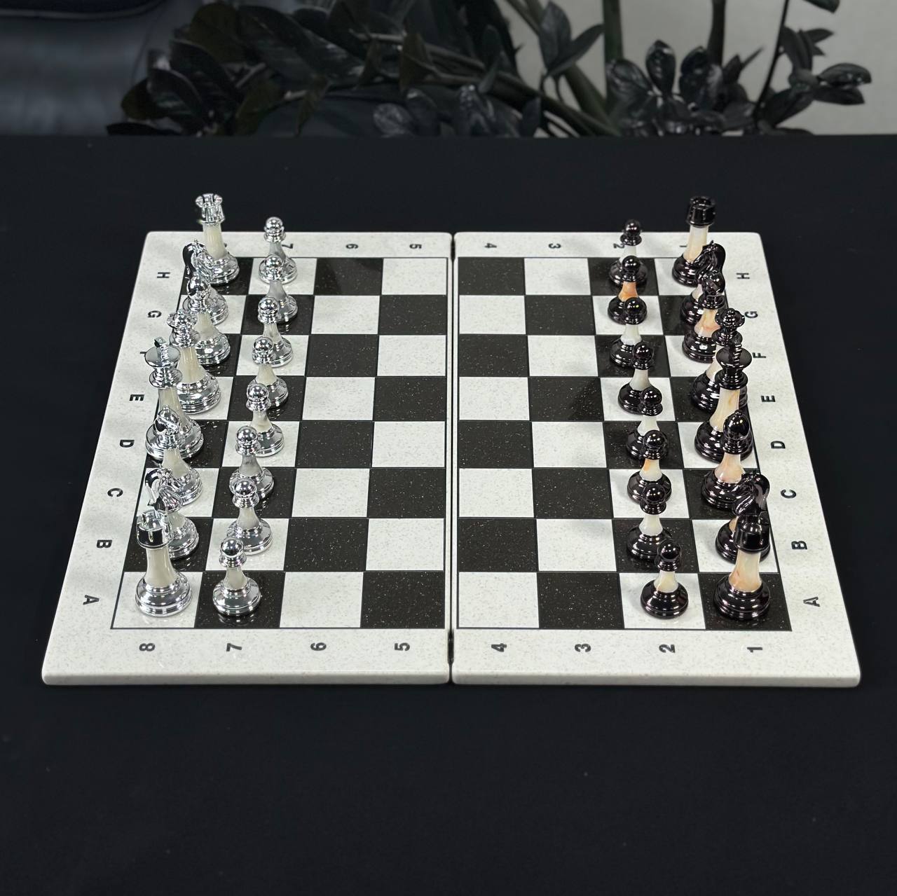White Carved Stone Chess Backgammon & Checkers Set – Medium 19”