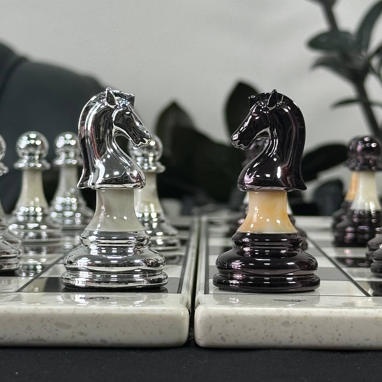 White Carved Stone Chess Backgammon & Checkers Set – Medium 19”
