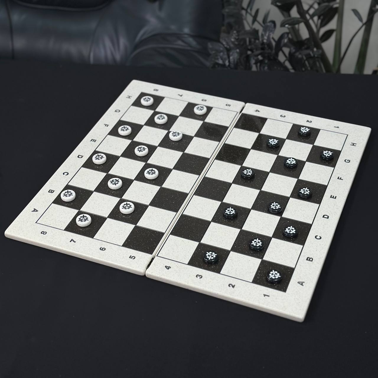White Carved Stone Chess Backgammon & Checkers Set – Medium 19”