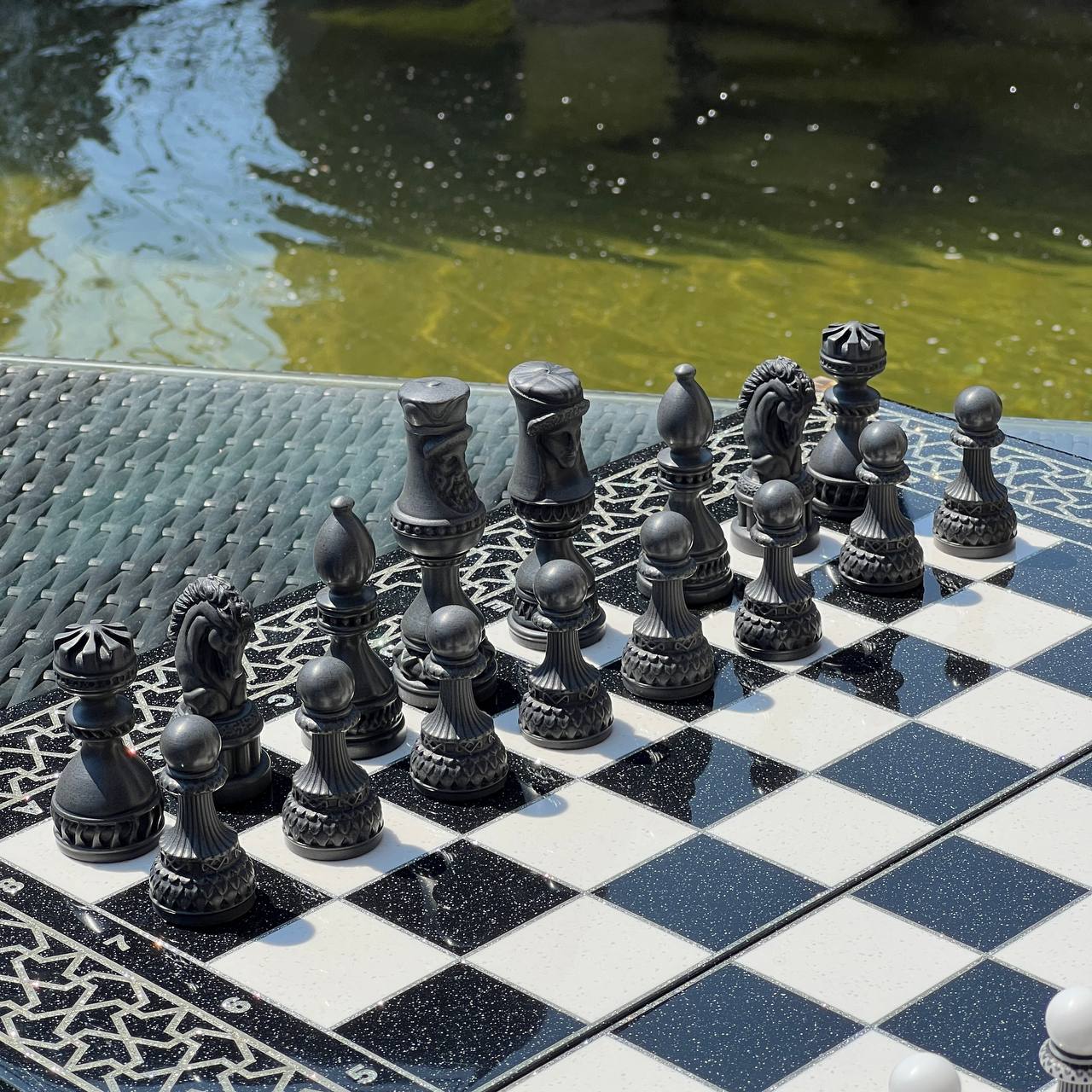 Black & White Stone Chess Set with Storage Case – Large 22”