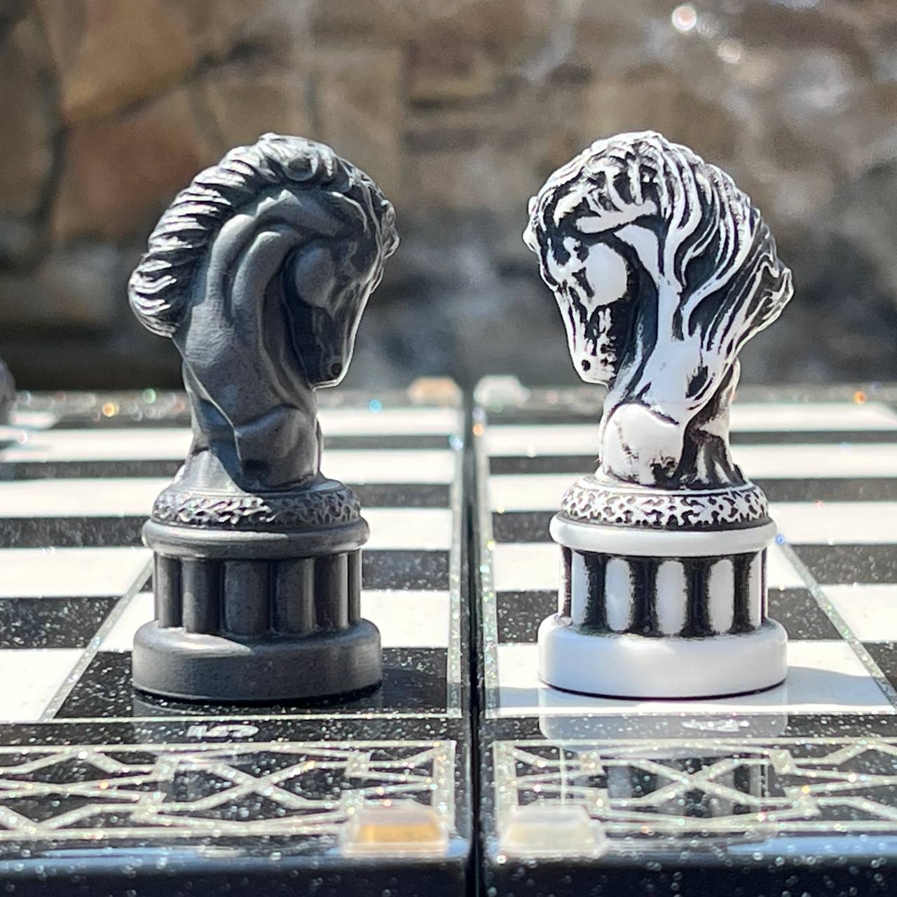 Black & White Stone Chess Set with Storage Case – Large 22”
