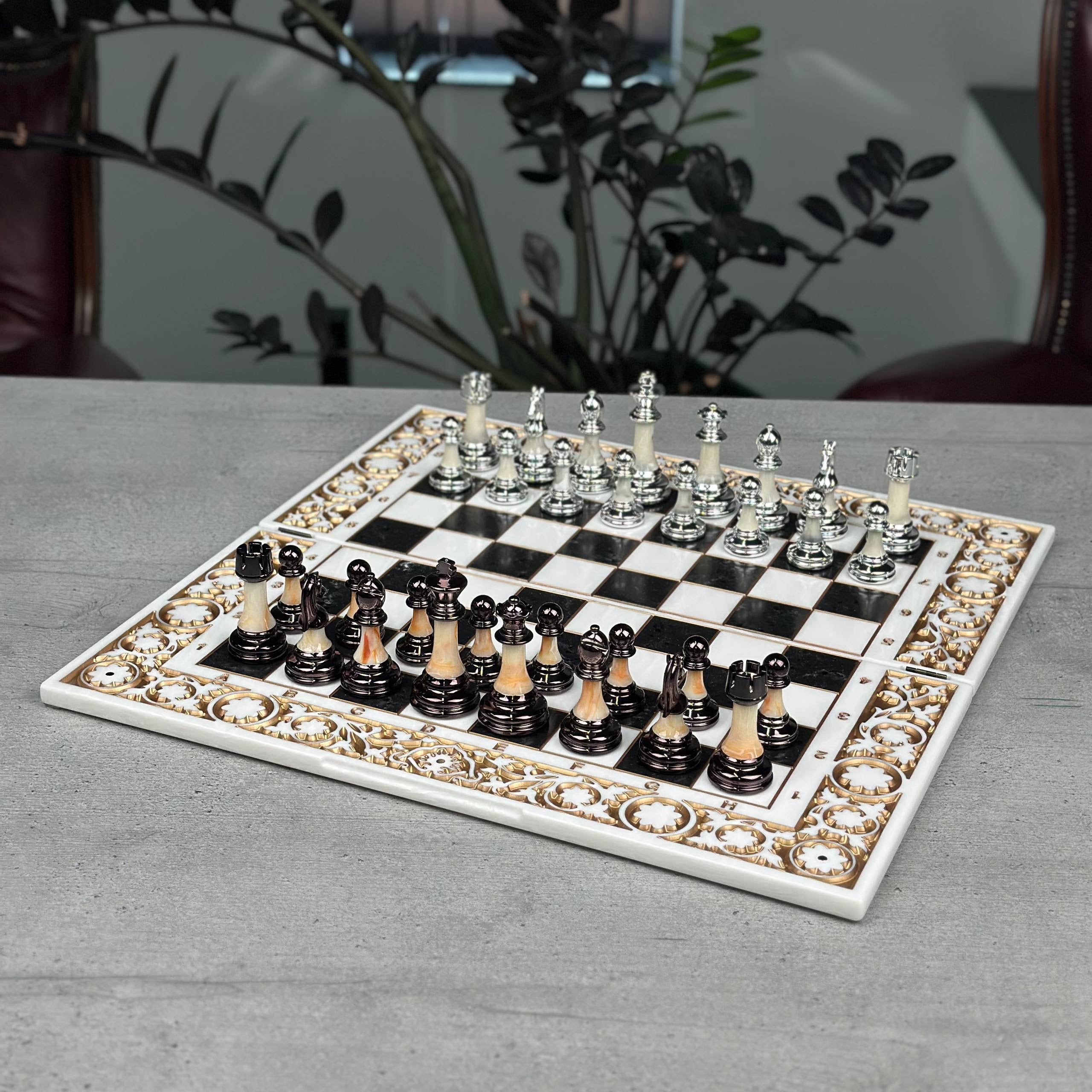 Imperial Carved Stone Chess Set – Medium 19”