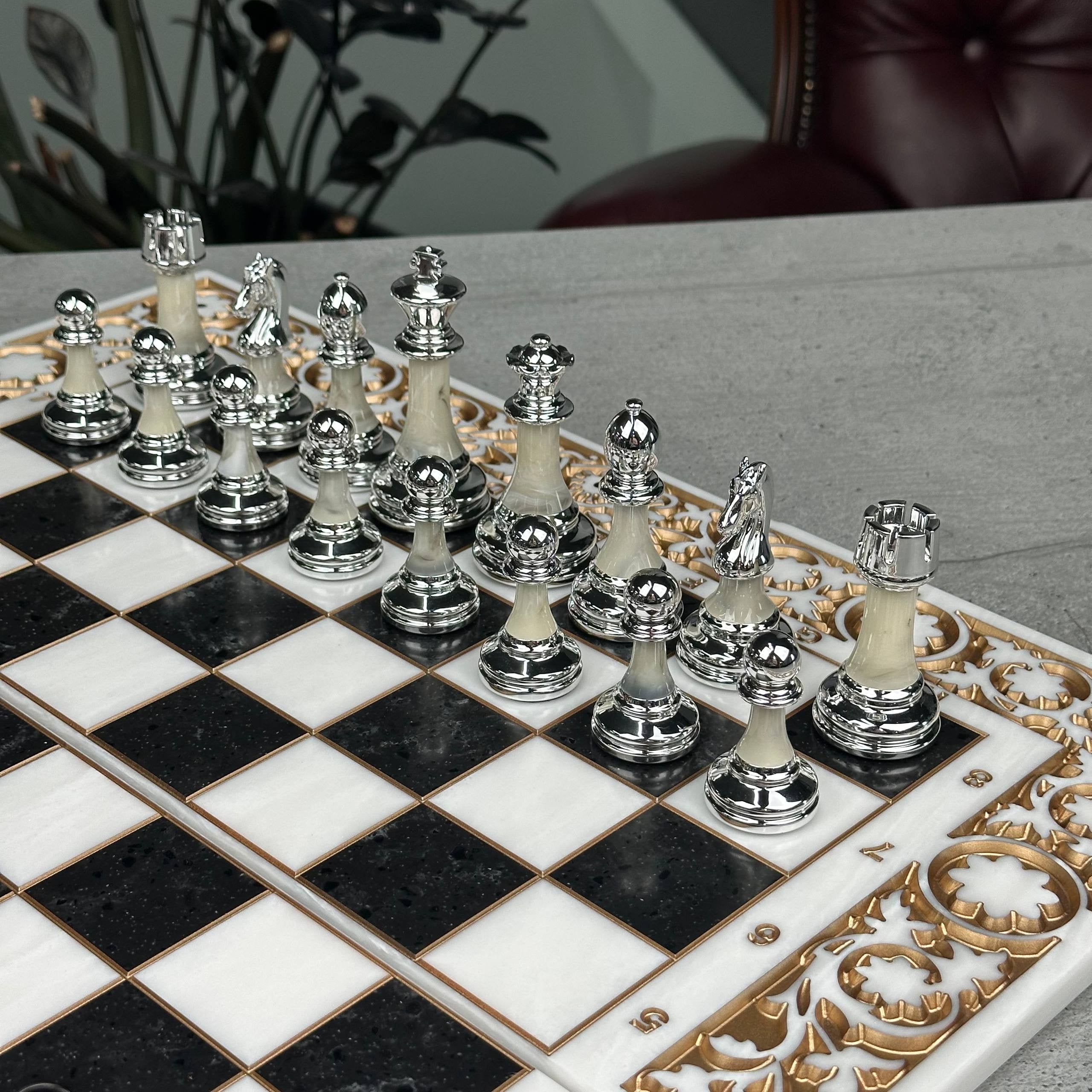 Imperial Carved Stone Chess Set – Medium 19”
